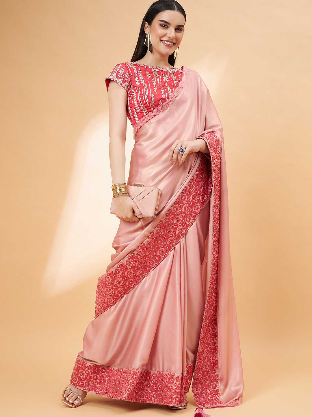 Buy MySilkLove Shimmering Peach Georgette Designer Saree Online