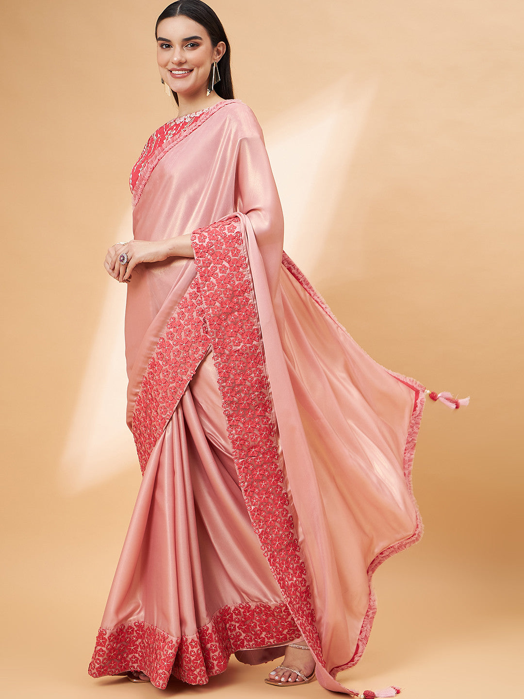 Buy MySilkLove Shimmering Peach Georgette Designer Saree Online