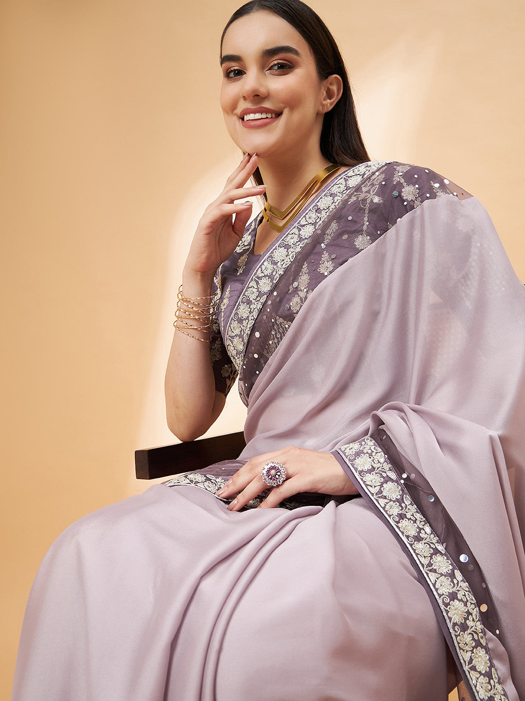 Buy MySilkLove Light Shade Purple Georgette Designer Saree Online