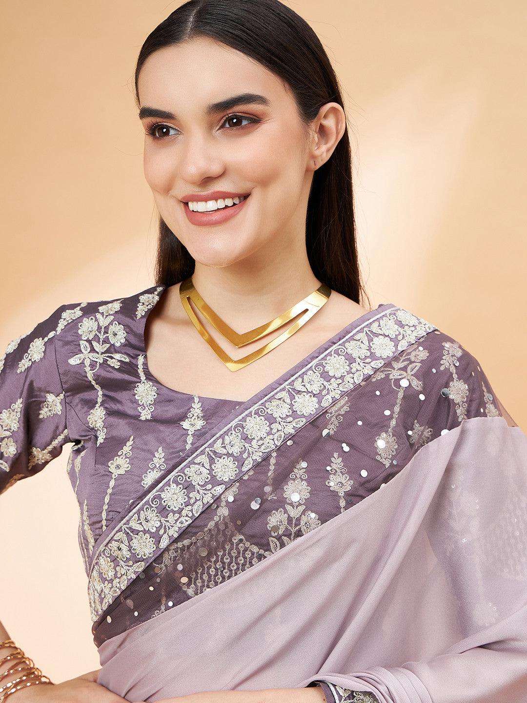 Buy MySilkLove Light Shade Purple Georgette Designer Saree Online