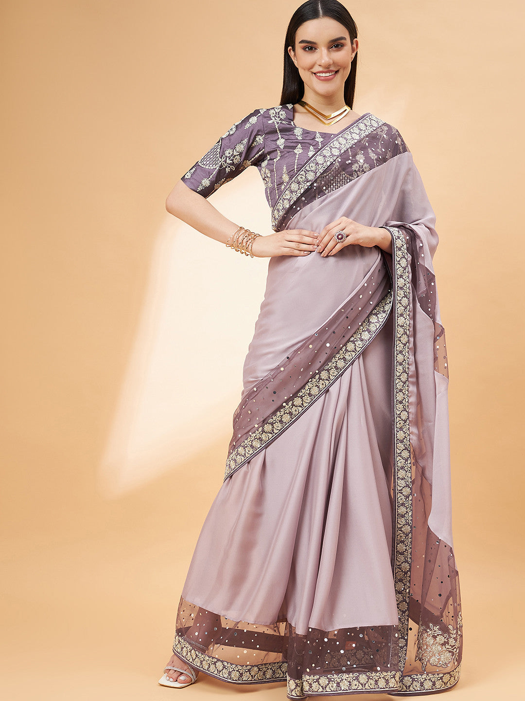 MySilkLove Light Shade Purple Georgette Designer Saree