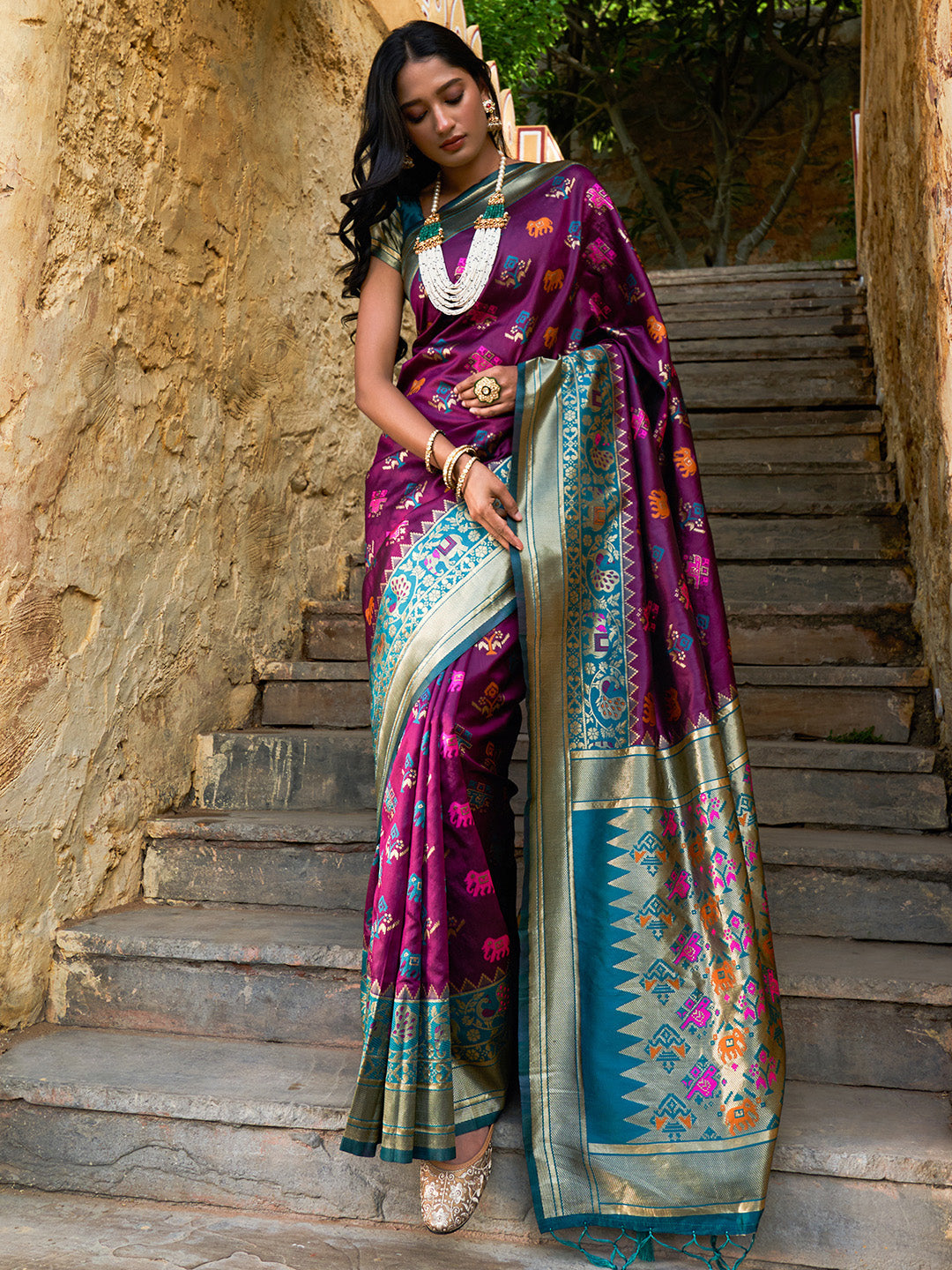 Buy MySilkLove Tawny Port Purple Woven Banarasi Silk Saree Online