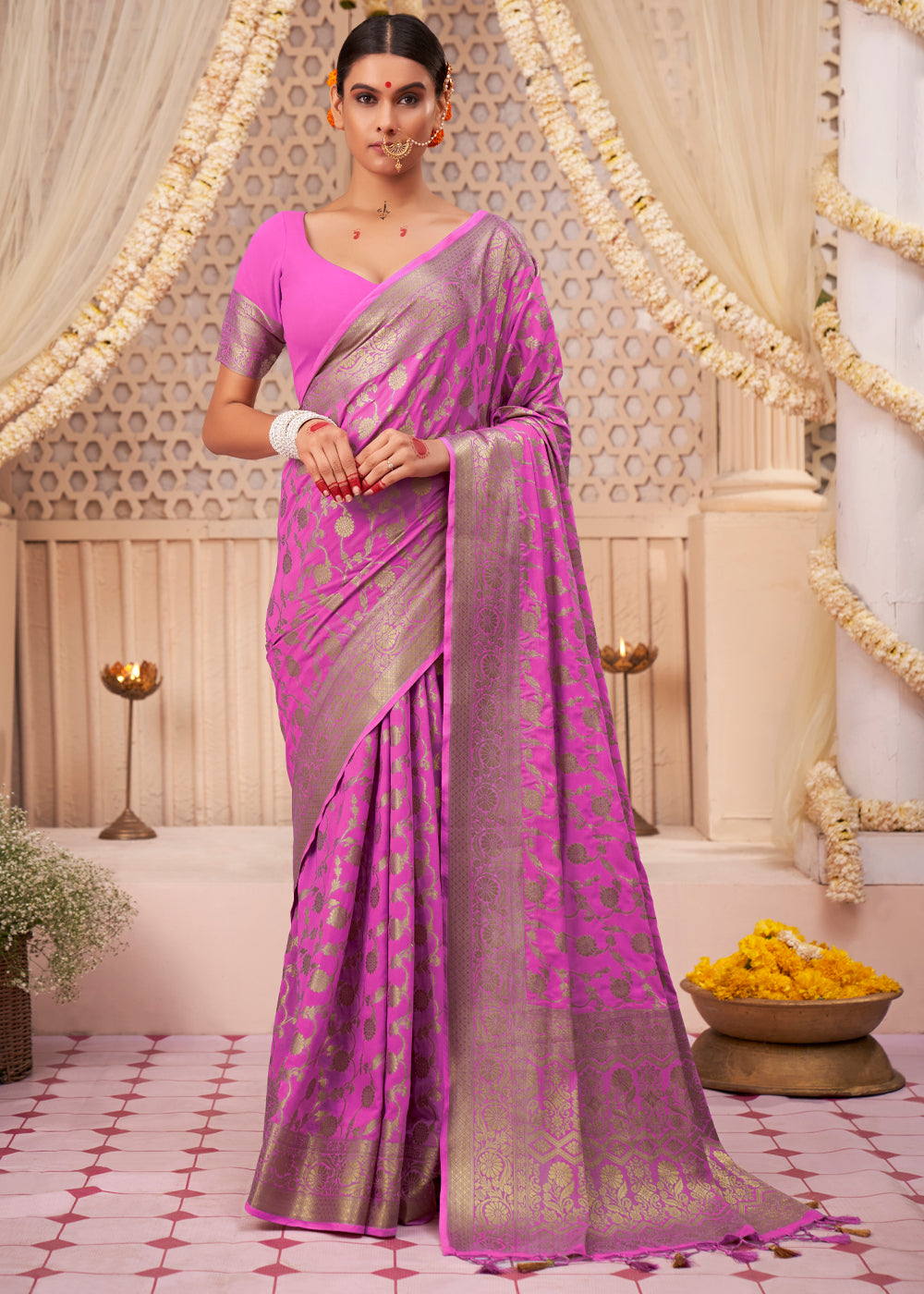 Buy MySilkLove Royal Heath Purple Woven Georgette Saree Online