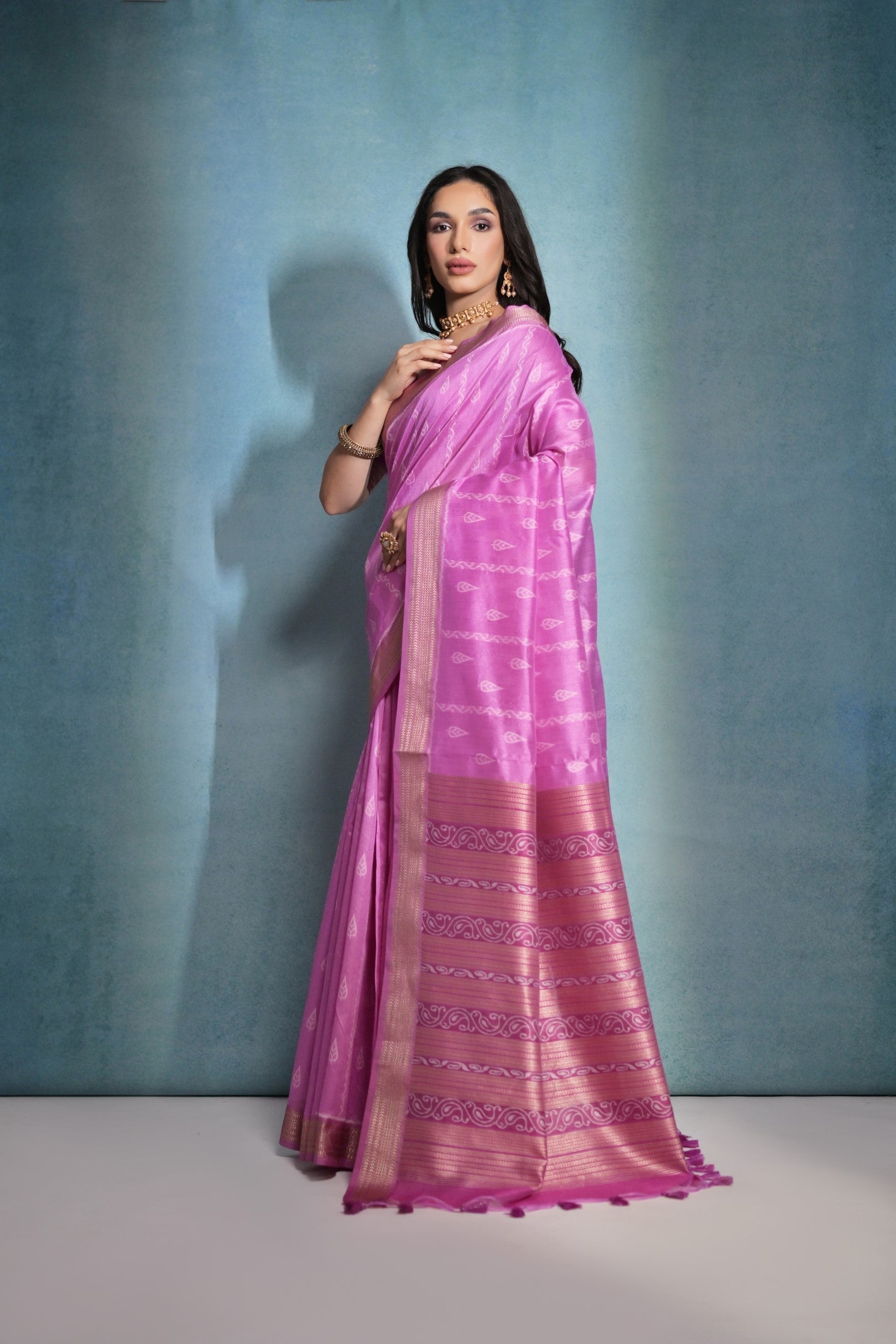 Buy MySilkLove Orchid Pink Ikkat Woven Raw Silk Saree Online