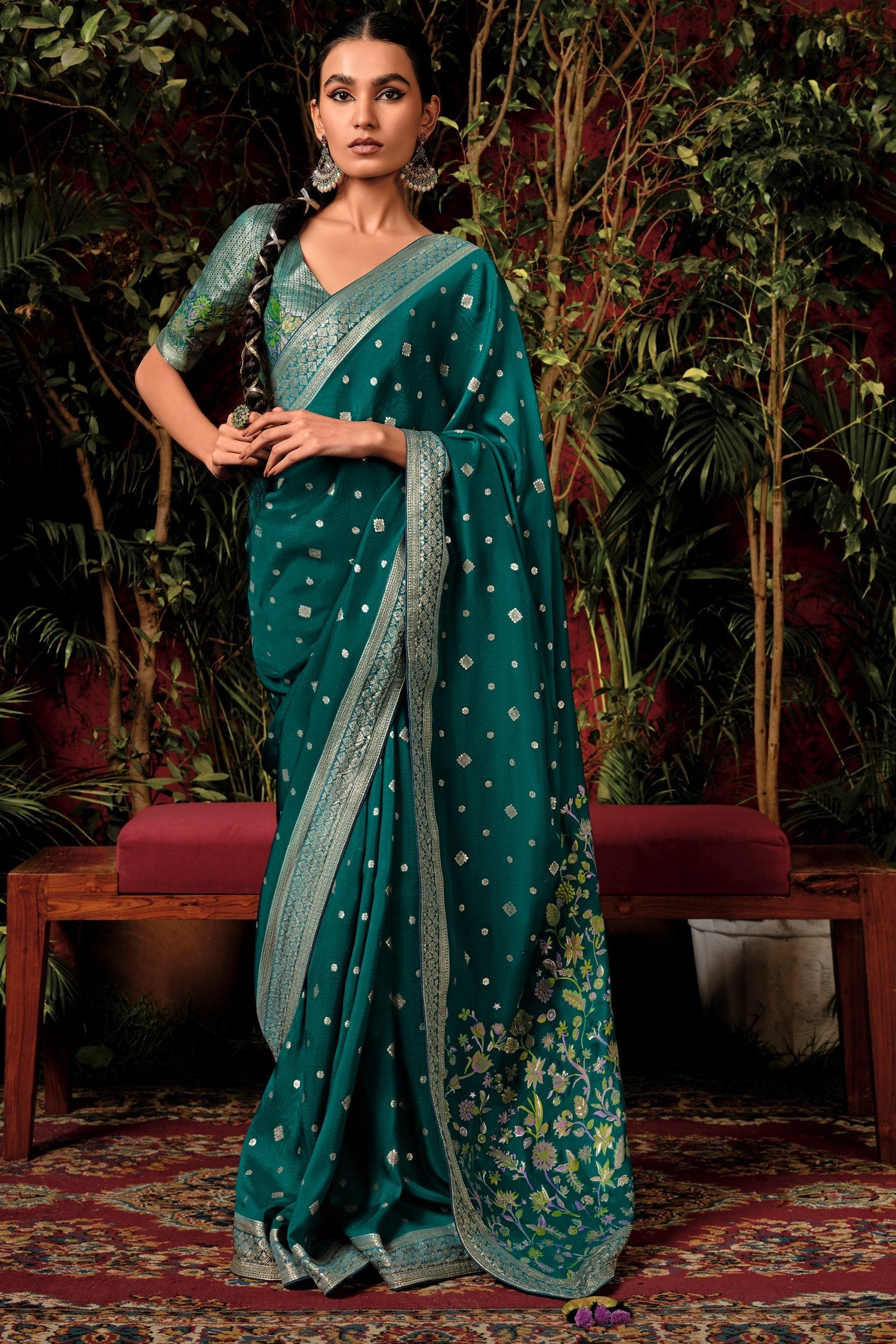 Buy MySilkLove Deep Sea Green Woven Designer Banarasi Silk Saree Online