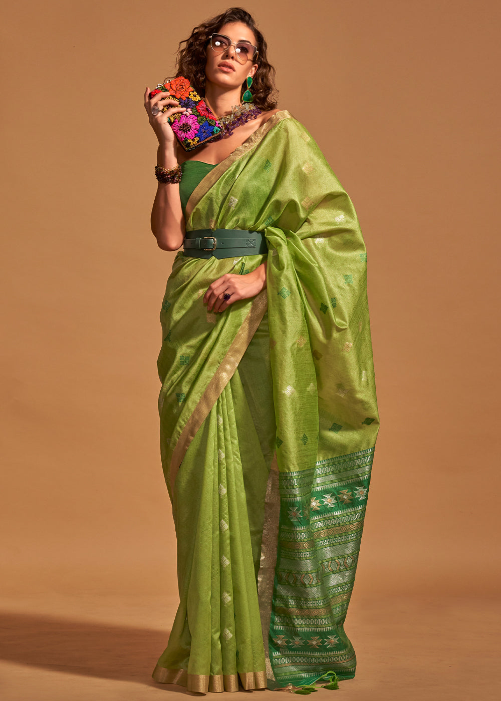 Buy MySilkLove Olivetone Green Handloom Banarasi Silk Saree Online