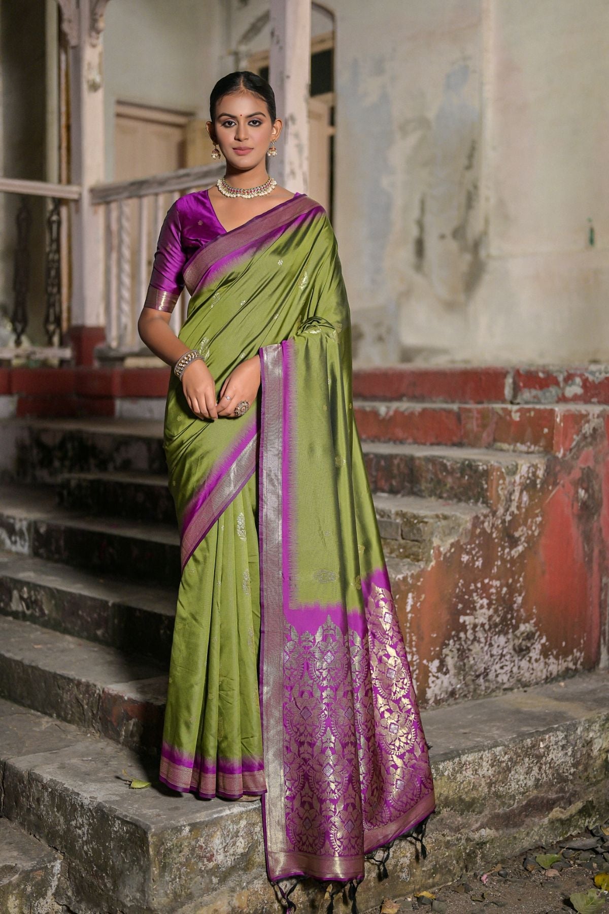 Buy MySilkLove Barley Corn Green Banarasi Soft Silk Saree Online