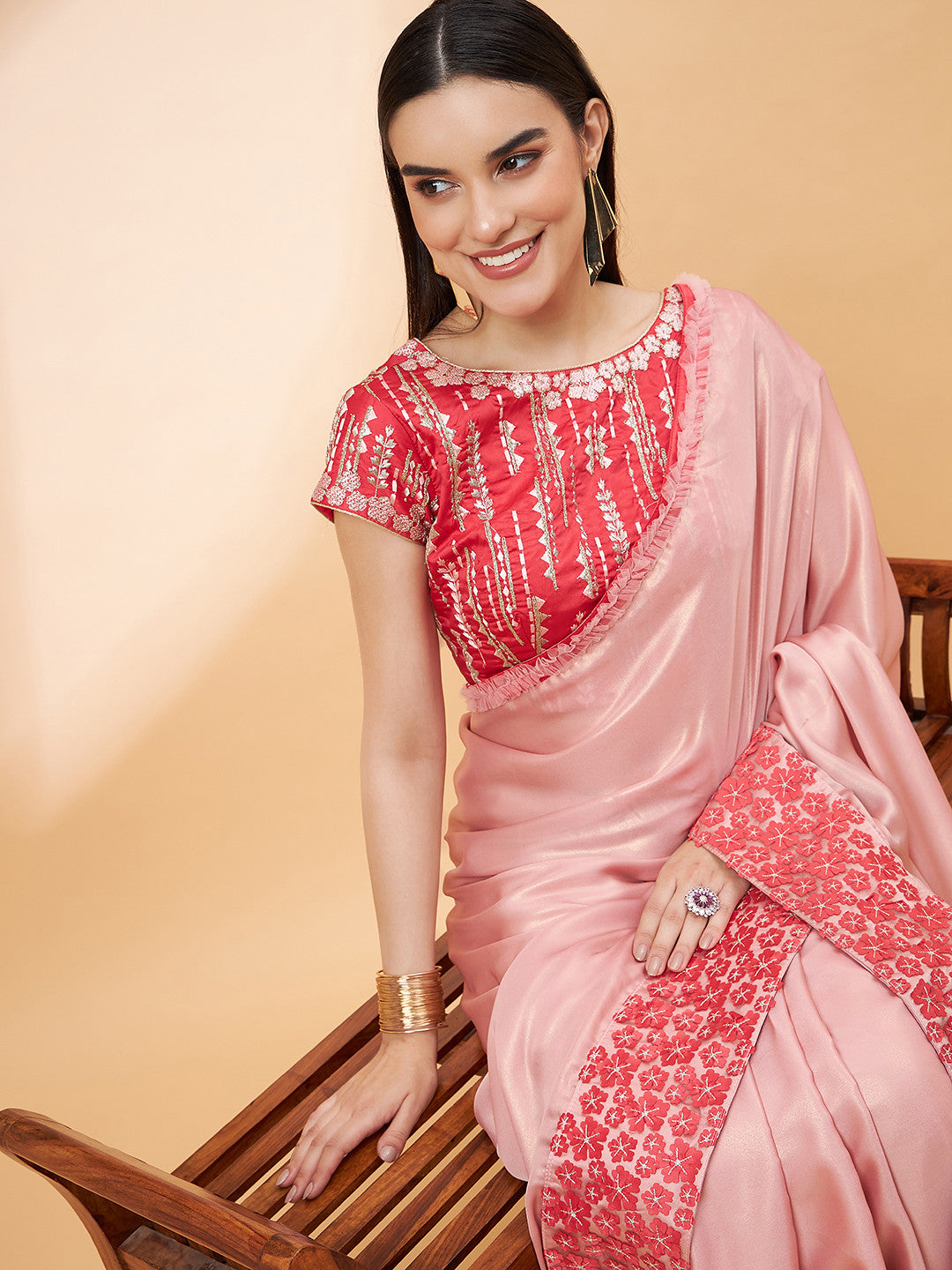 Buy MySilkLove Shimmering Peach Georgette Designer Saree Online