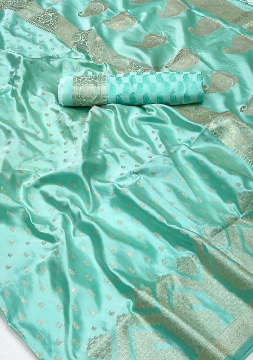 Buy MySilkLove Opal Green Banarasi Handloom Satin Silk saree Online