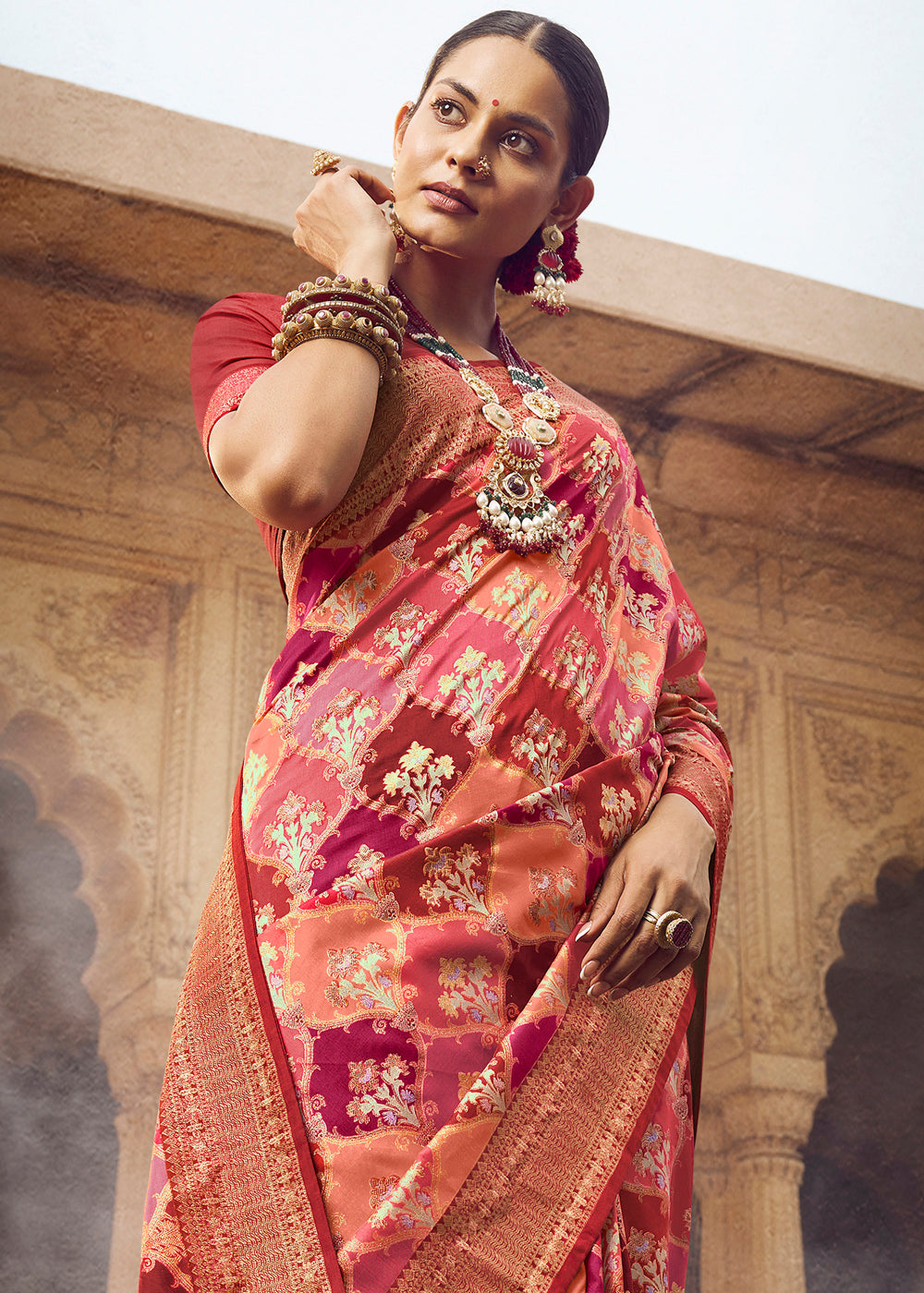 Buy MySilkLove Sanguine Brown Woven Banarasi Silk Saree Online