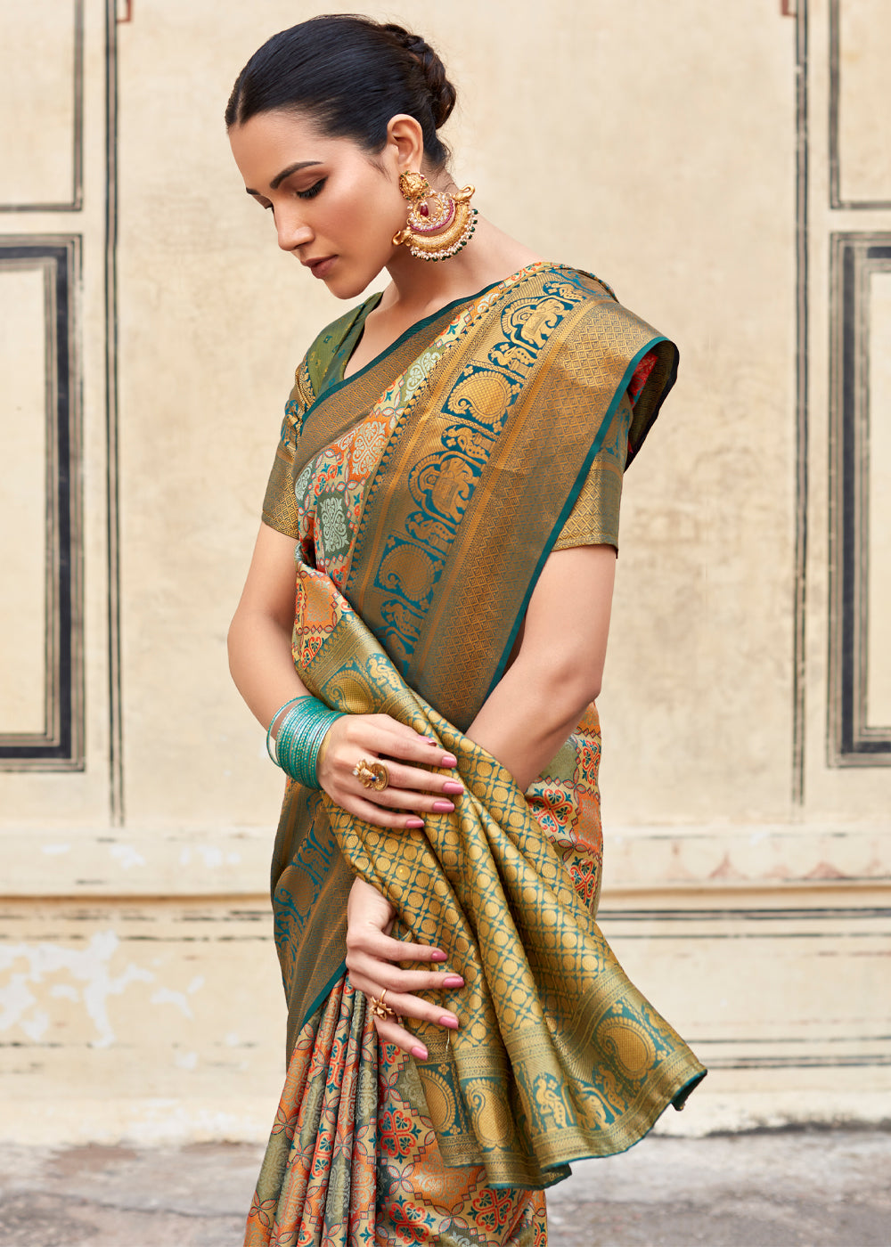 Buy MySilkLove Siam Green and Brown Woven Banarasi Silk Saree Online