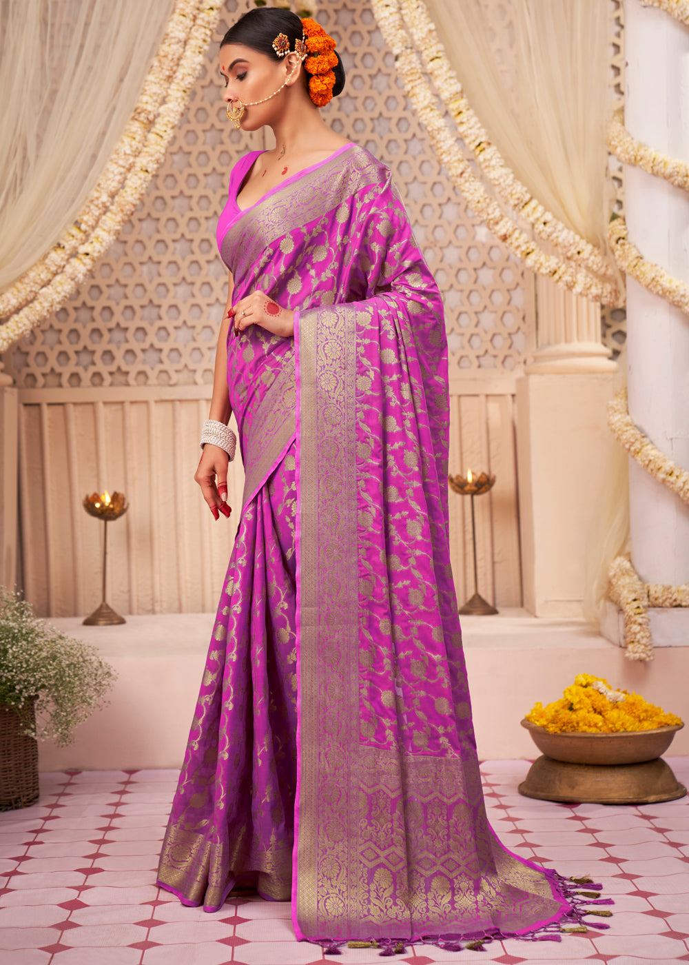 Buy MySilkLove Royal Heath Purple Woven Georgette Saree Online