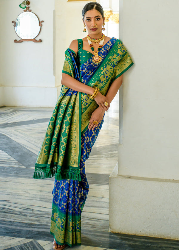 Matisse Blue Woven Banarasi Bandhani Silk Saree