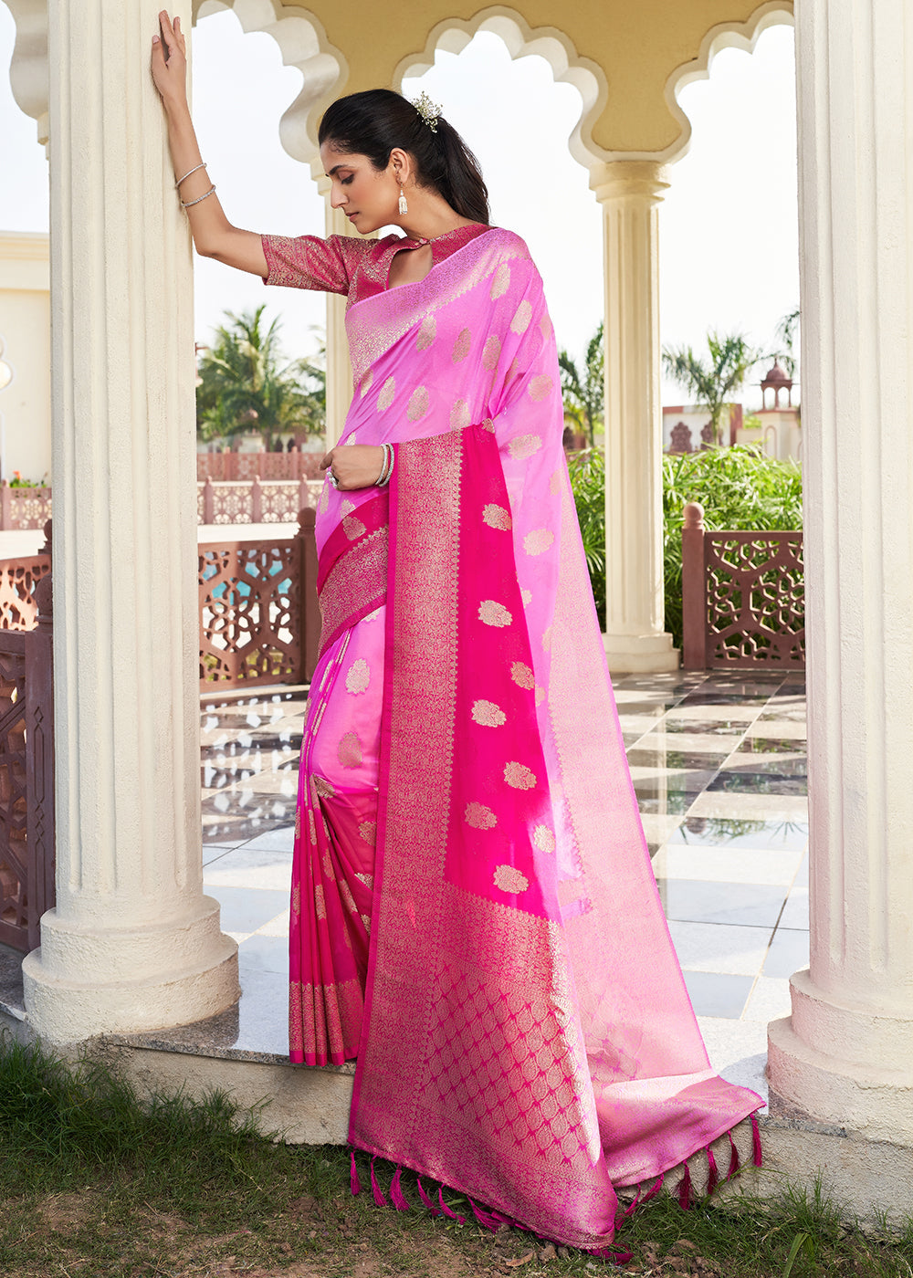 MySilkLove Magenta Pink Zari Woven Georgette Saree