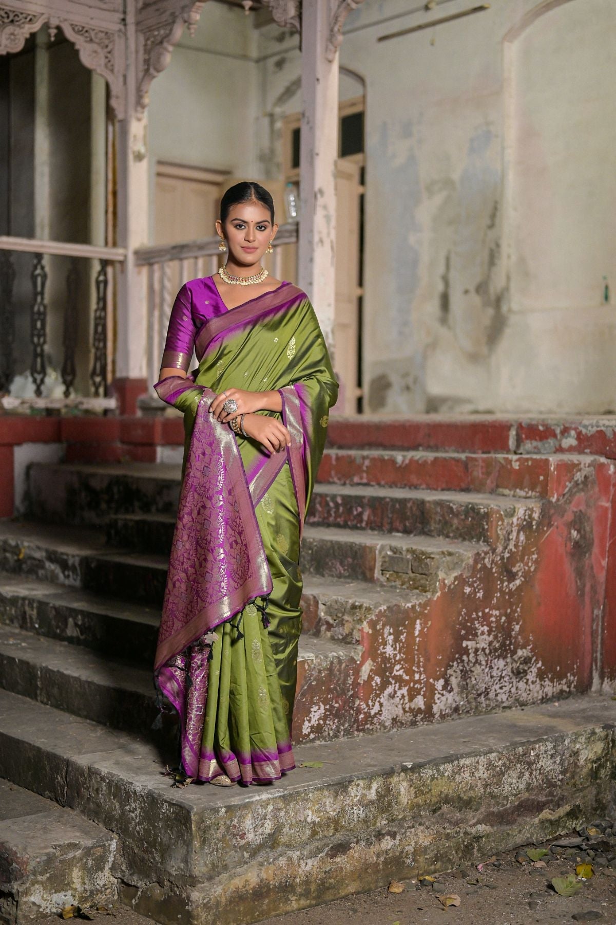 MySilkLove Barley Corn Green Banarasi Soft Silk Saree