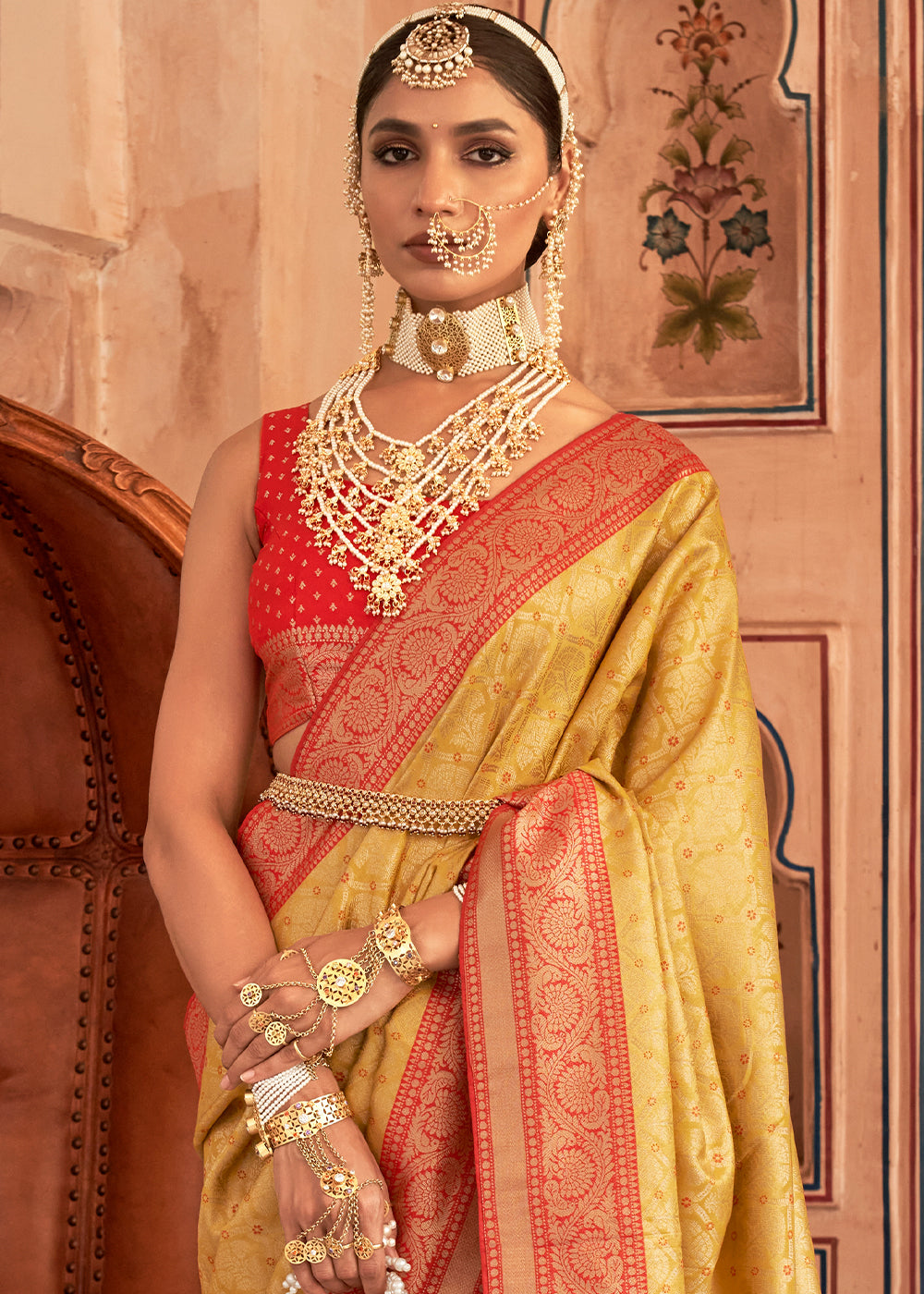 Buy MySilkLove Sunset Pearl Yellow Zari Woven Banarasi Silk Saree Online