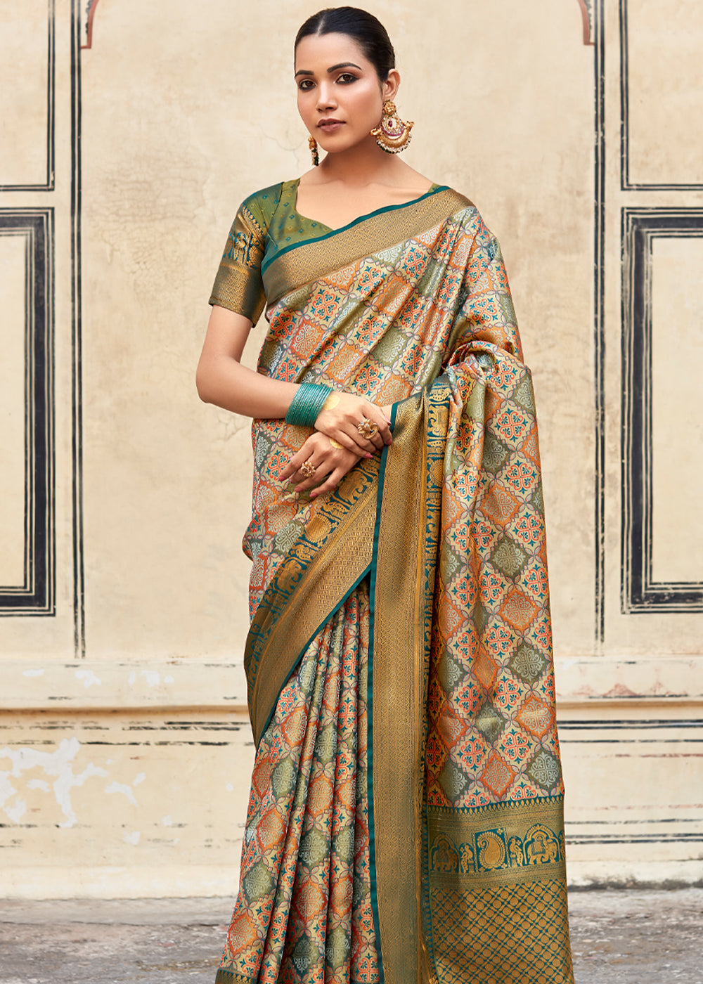 Buy MySilkLove Siam Green and Brown Woven Banarasi Silk Saree Online