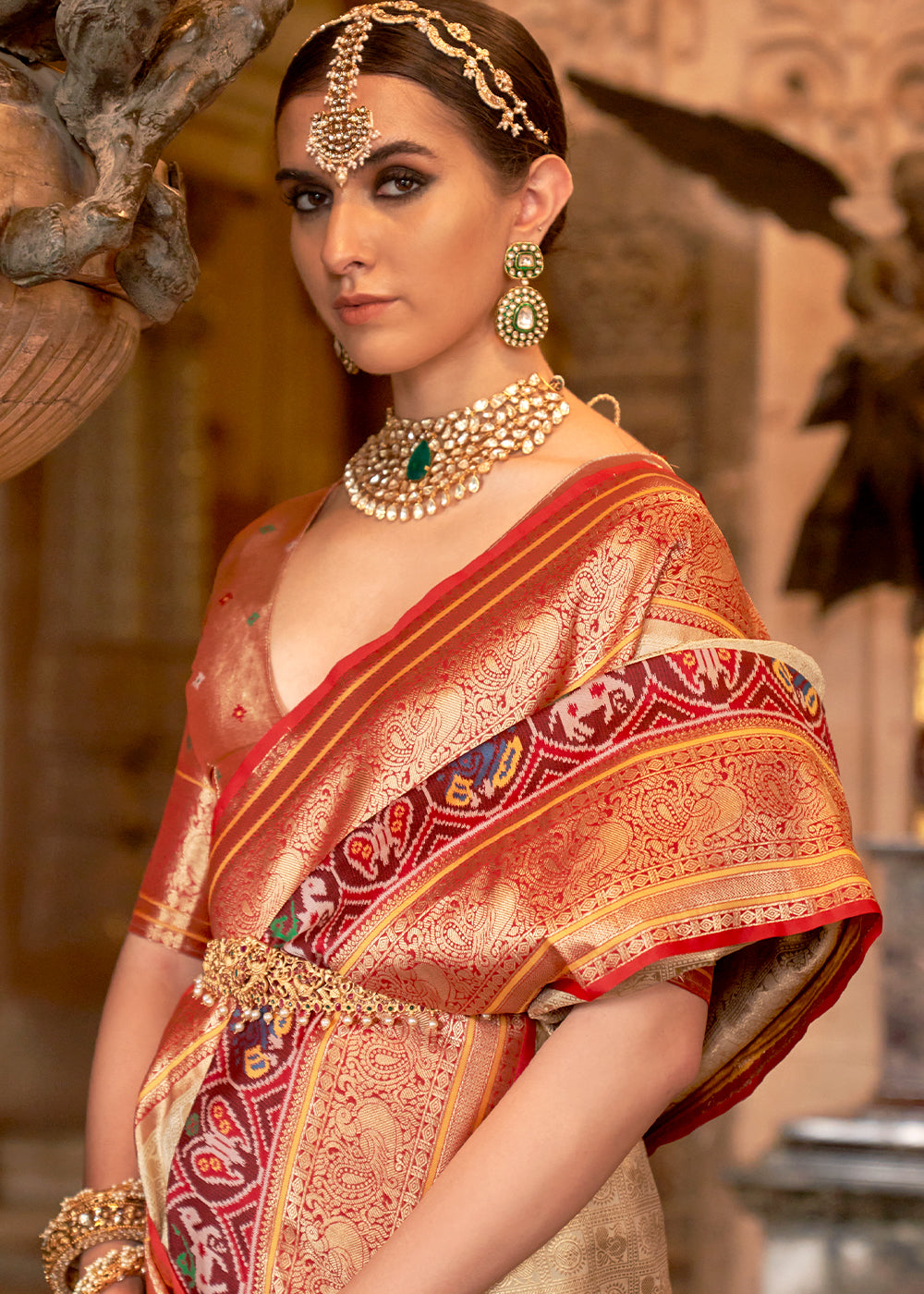 Buy MySilkLove Sandy Beach Cream Zari Woven Banarasi Meenkari Silk Saree Online