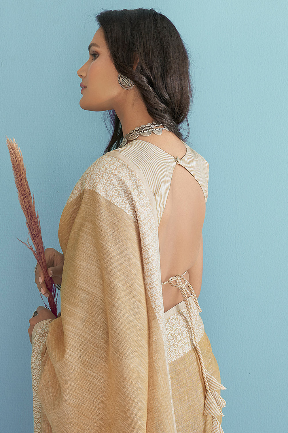 Buy MySilkLove Brandy Yellow Linen Saree Online