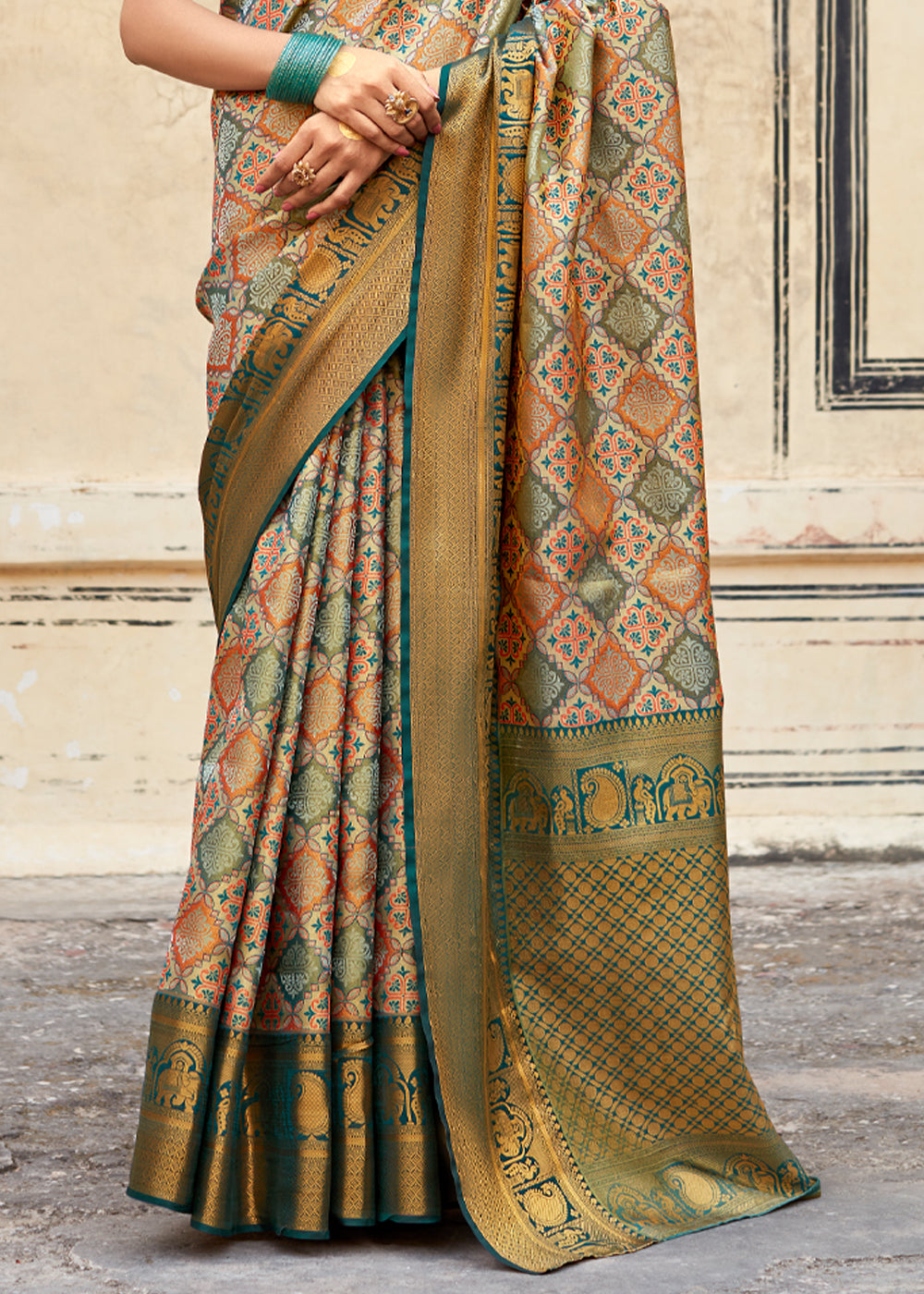 Buy MySilkLove Siam Green and Brown Woven Banarasi Silk Saree Online