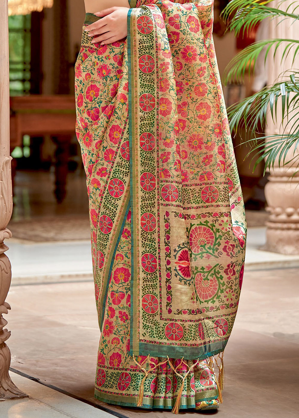 Buy MySilkLove Amaranth Pink Banarasi Printed Silk Saree Online