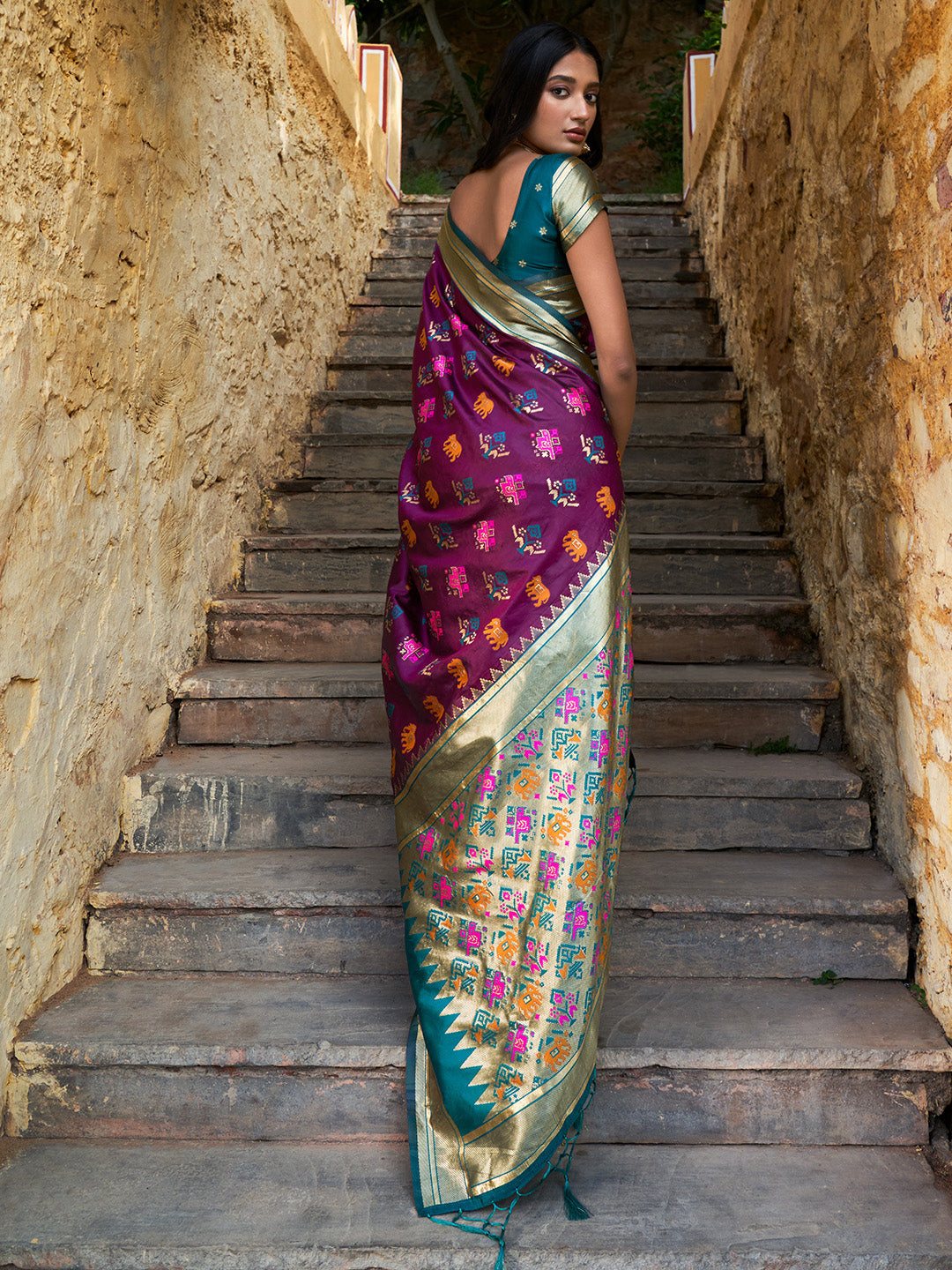 Buy MySilkLove Tawny Port Purple Woven Banarasi Silk Saree Online