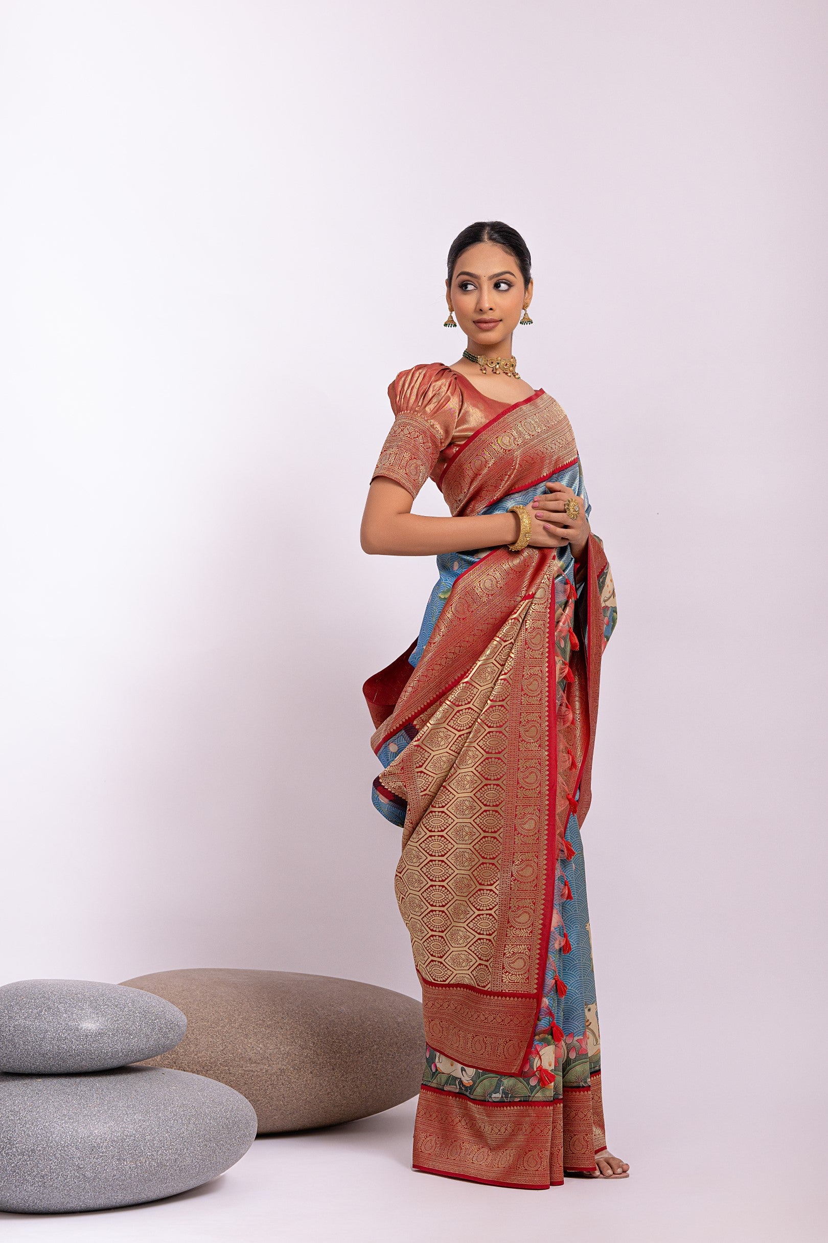 Buy MySilkLove St Tropaz Blue Woven Tissue Silk Saree Online