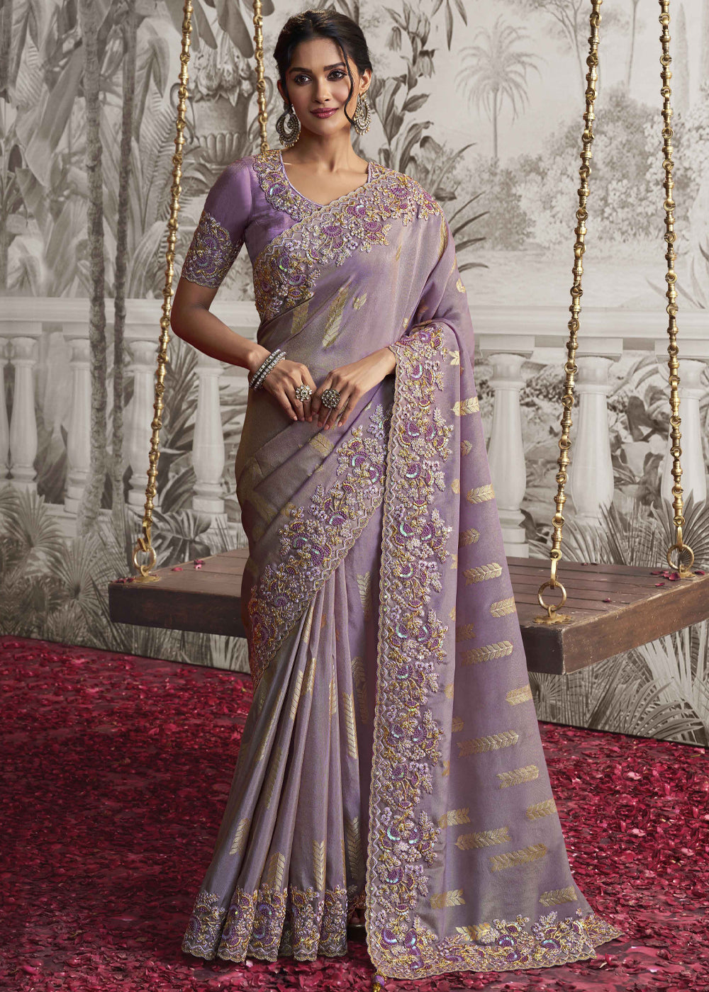 Buy MySilkLove Heather Purple Embroidered Designer Silk Saree Online