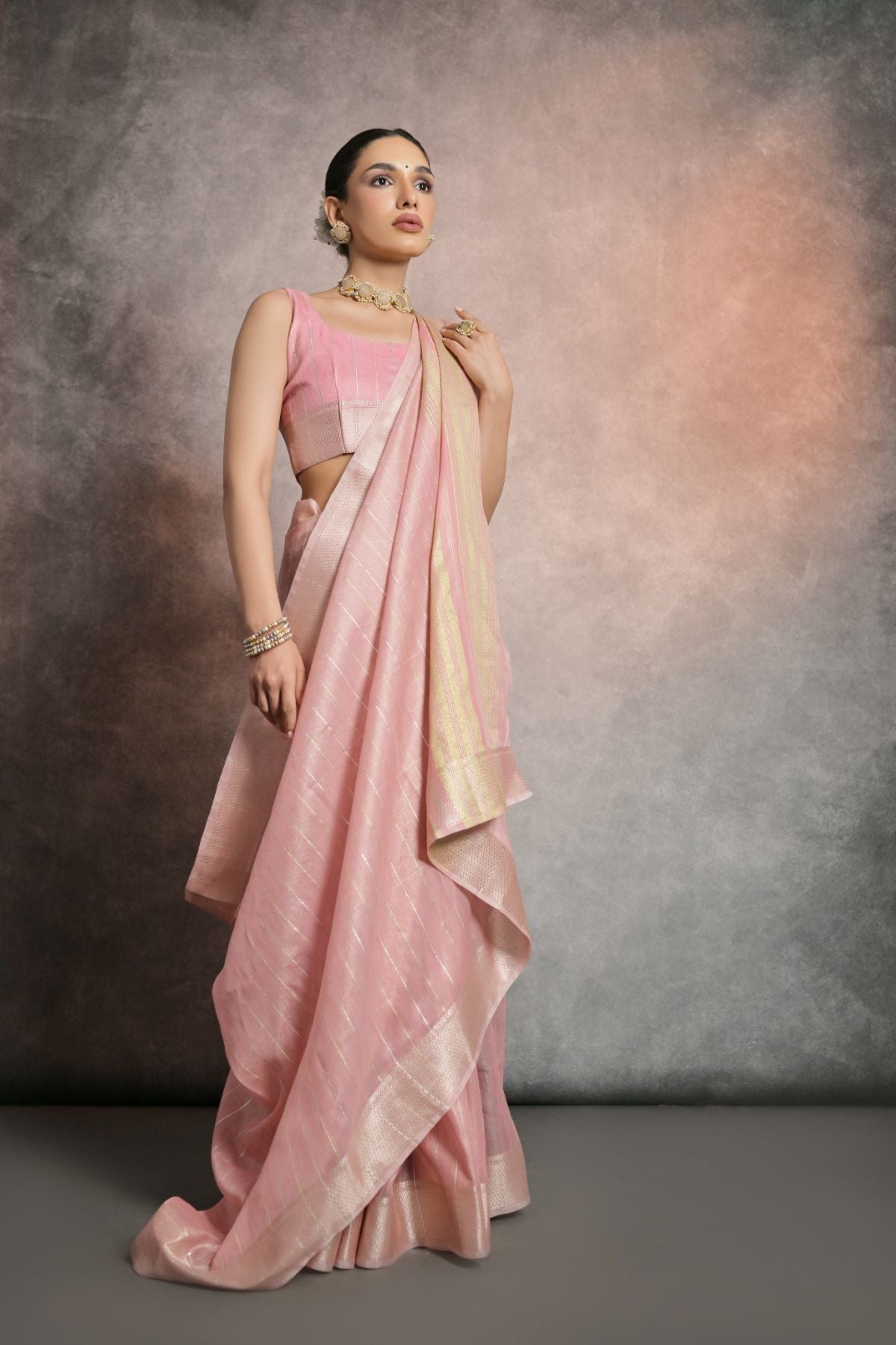 Buy MySilkLove Eunry Pink Tissue Cotton Saree Online