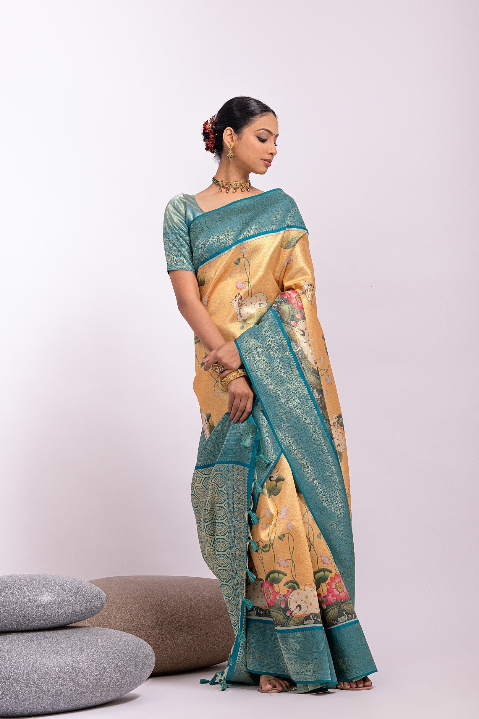 Buy MySilkLove Cumulus Yellow Woven Tissue Silk Saree Online