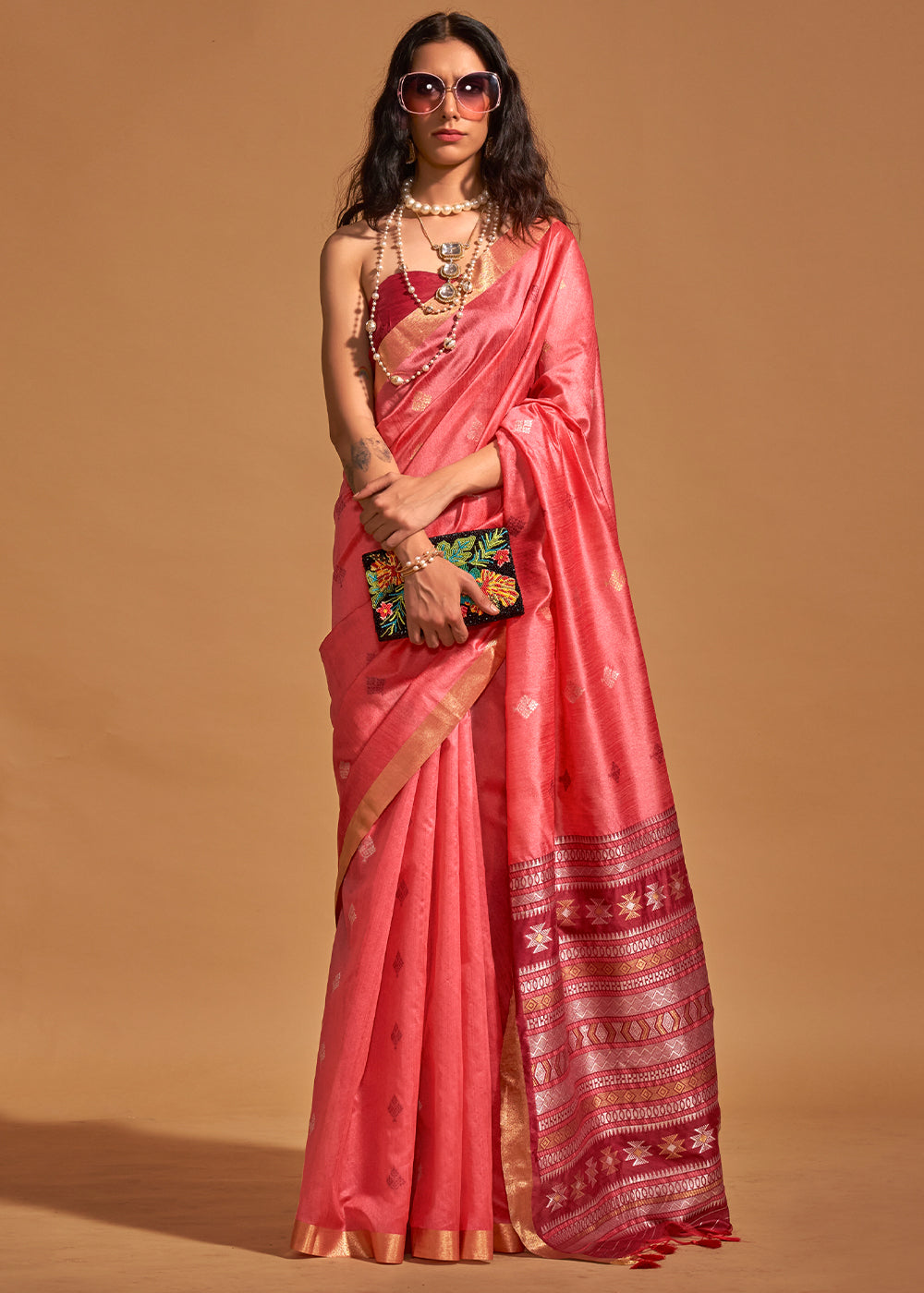 Buy MySilkLove Froly Peach Handloom Banarasi Silk Saree Online