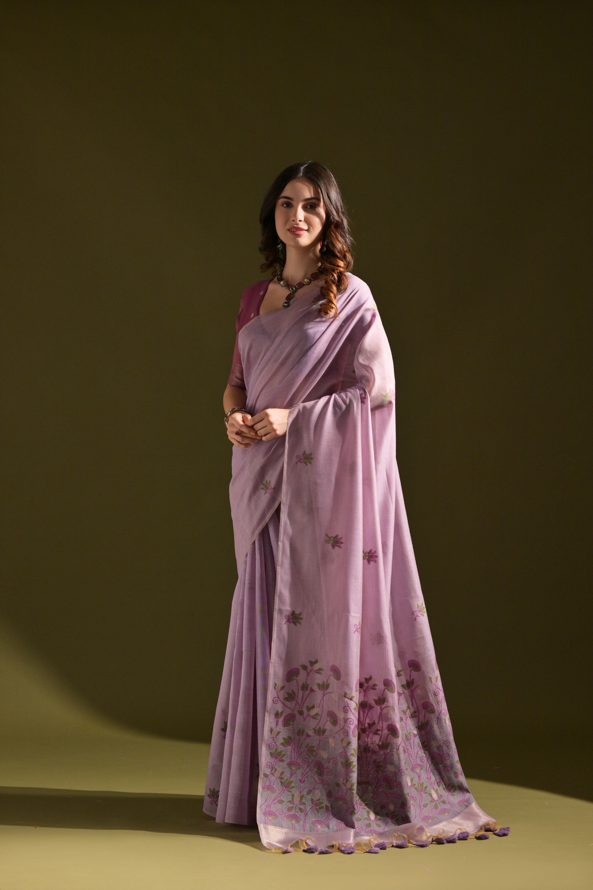 Buy MySilkLove Falcon Purple Meenakari Woven Muga Cotton Saree Online