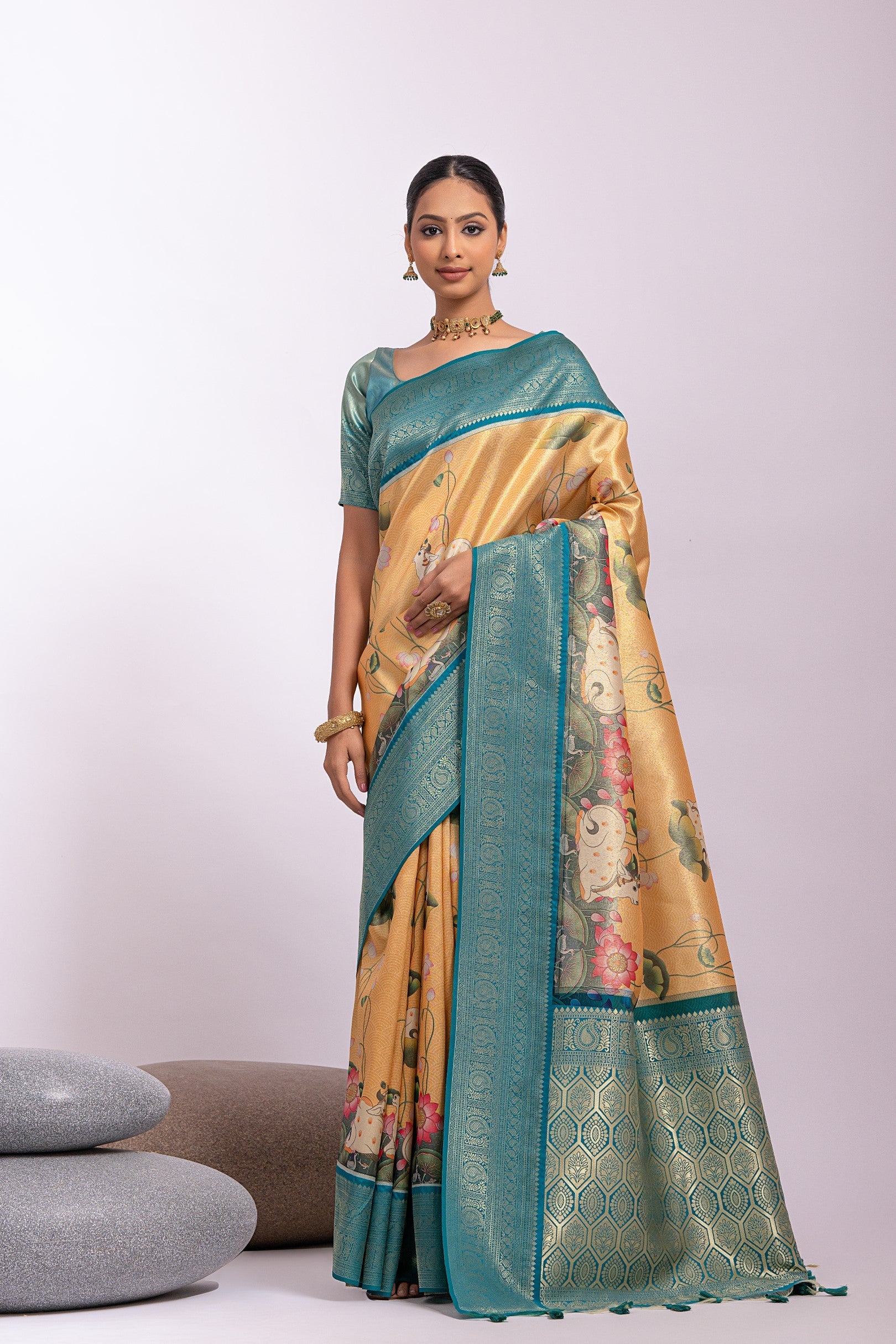 MySilkLove Cumulus Yellow Woven Tissue Silk Saree