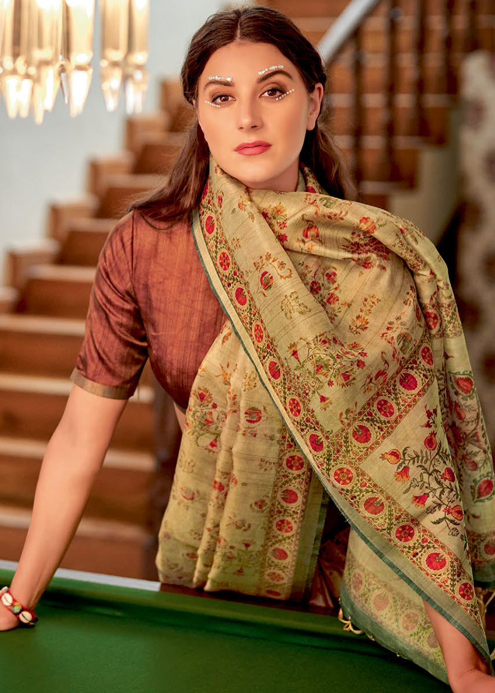 MySilkLove Copper Brown Banarasi Printed Silk Saree