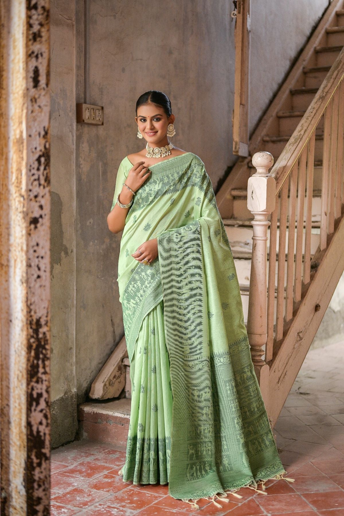 Buy MySilkLove Thistle Green Handloom Banarasi Raw Silk Saree Online