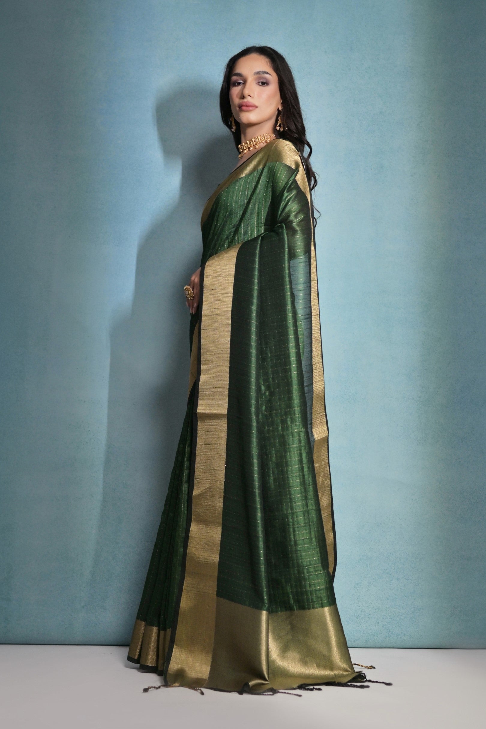 Buy MySilkLove Glade Green Woven Raw Silk Saree Online