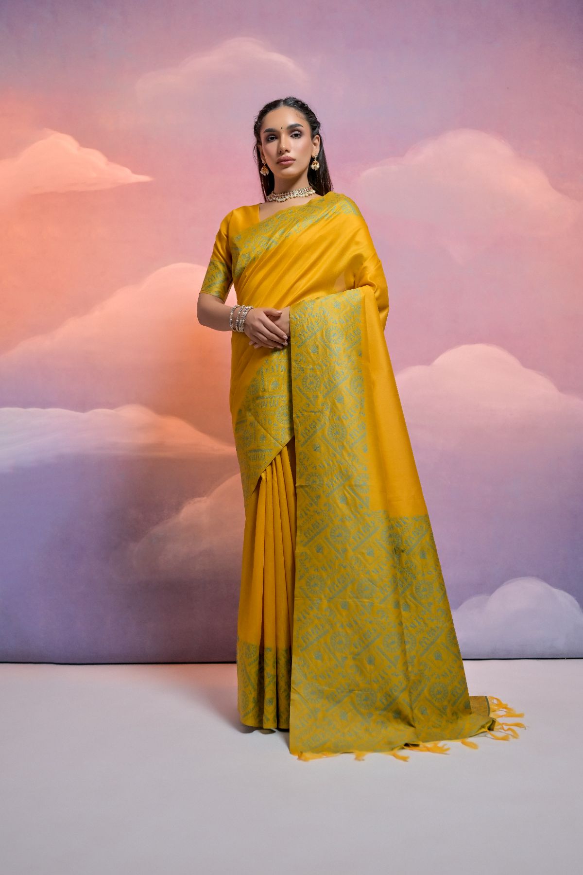 Buy MySilkLove Kumera Yellow Banarasi Raw Silk Saree Online
