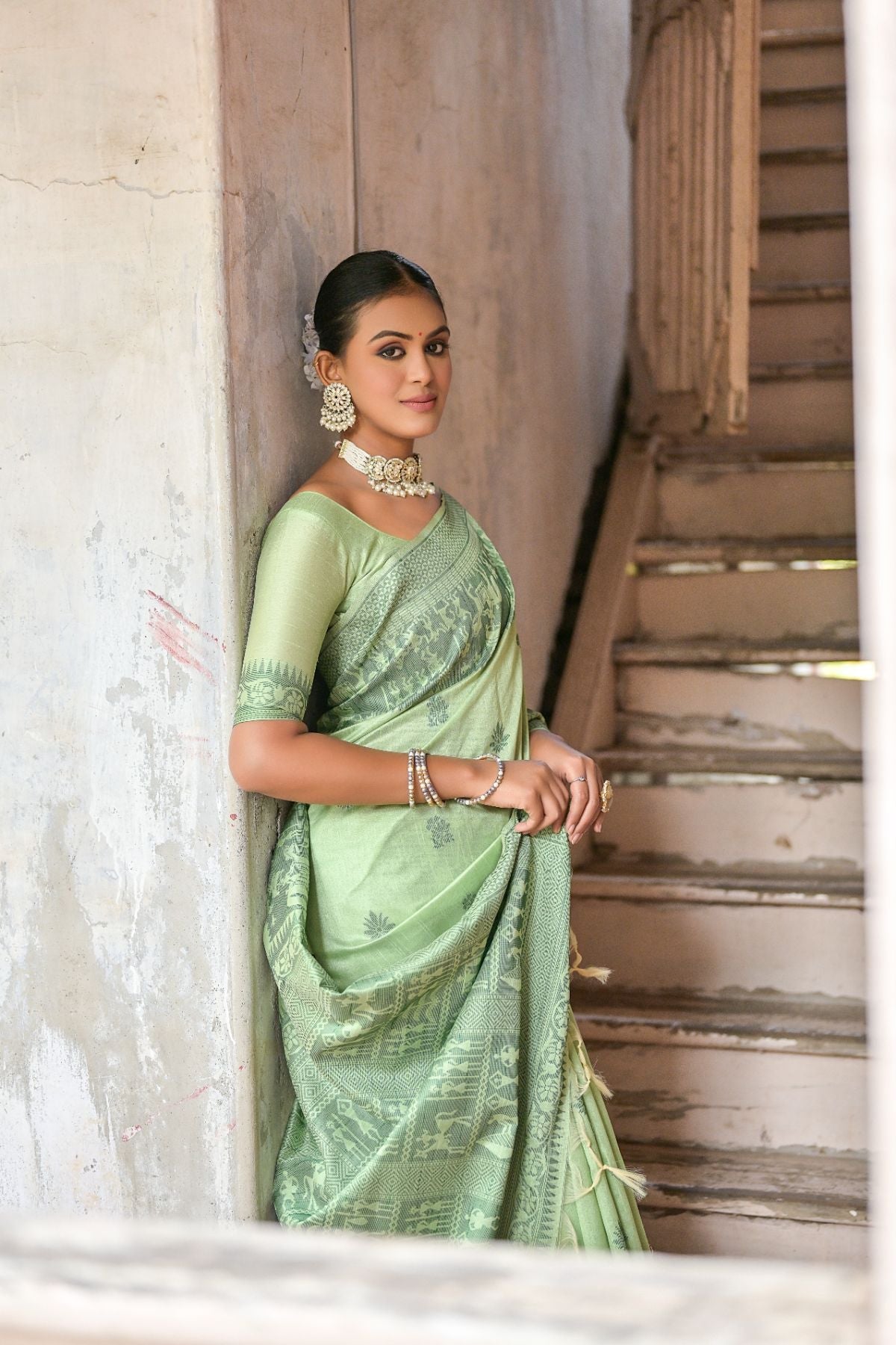 MySilkLove Thistle Green Handloom Banarasi Raw Silk Saree