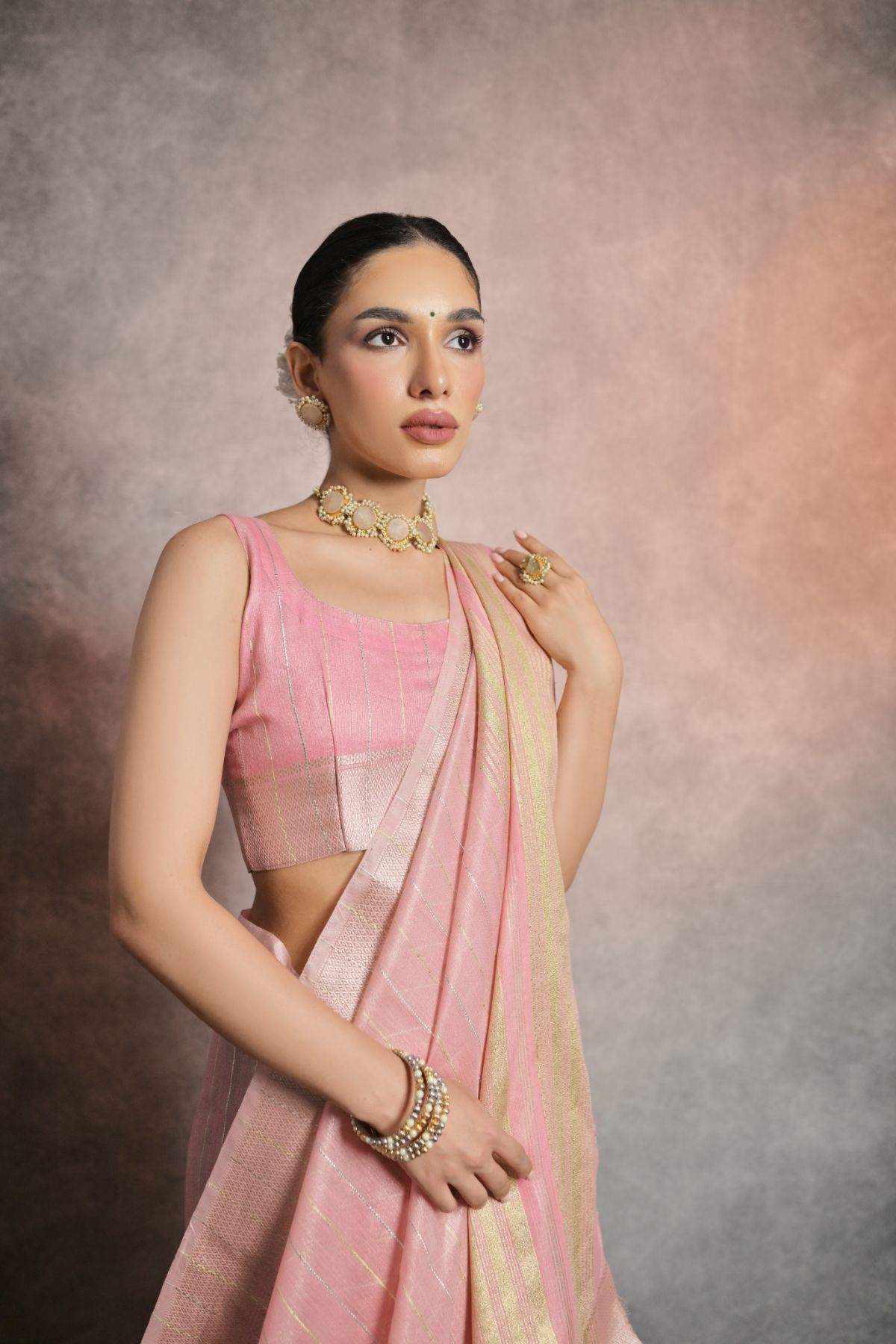 Buy MySilkLove Eunry Pink Tissue Cotton Saree Online