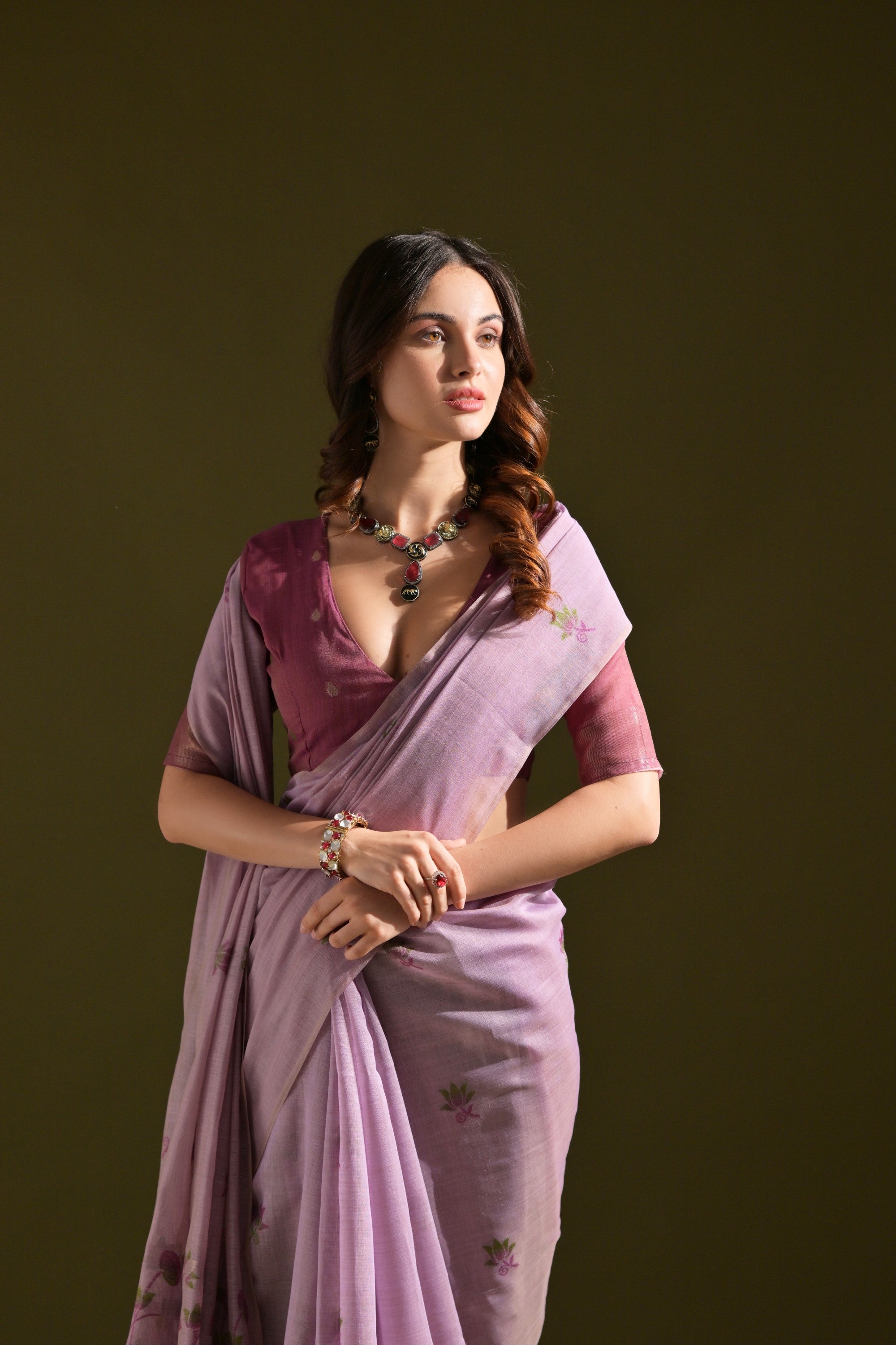 MySilkLove Falcon Purple Meenakari Woven Muga Cotton Saree