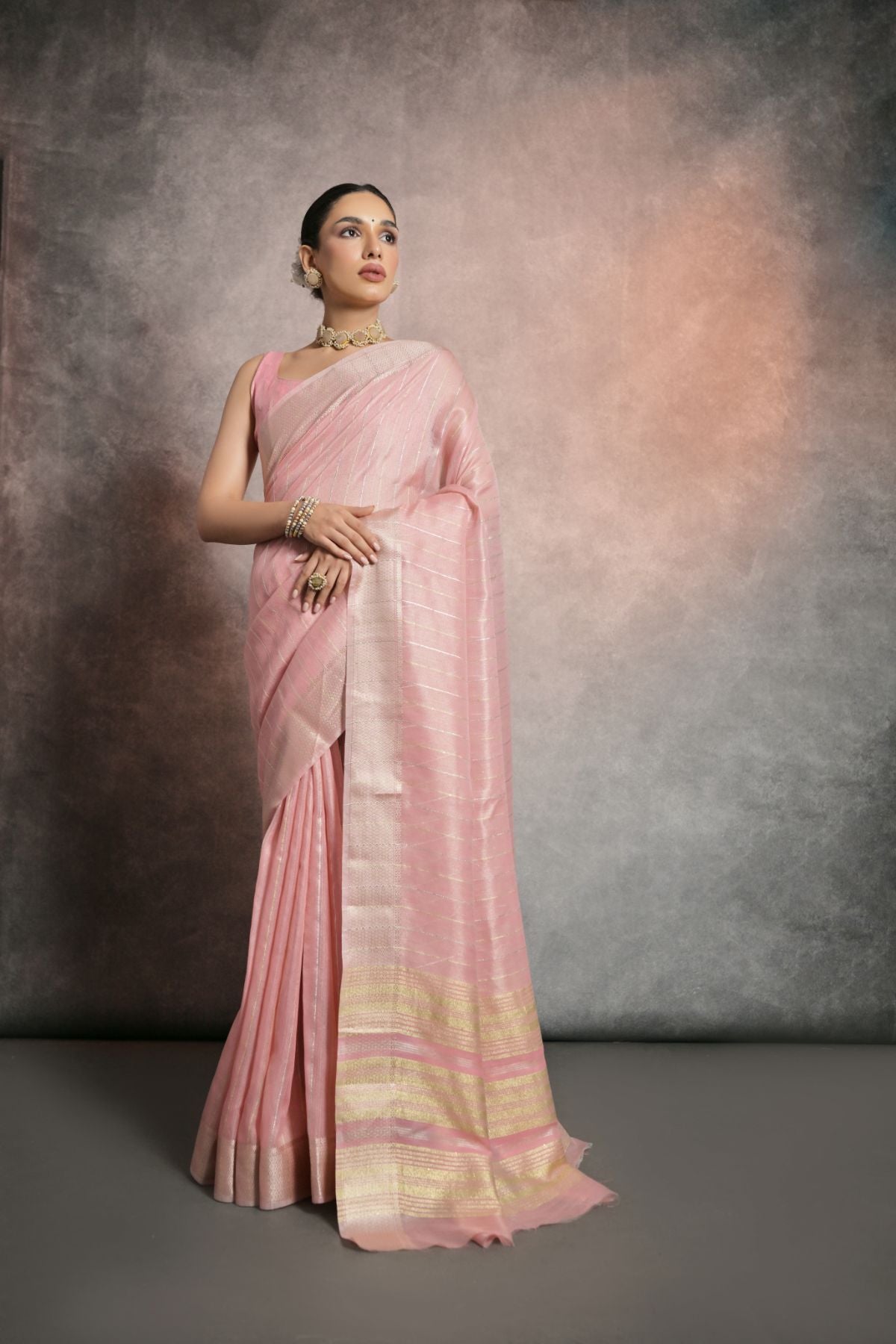 Buy MySilkLove Eunry Pink Tissue Cotton Saree Online