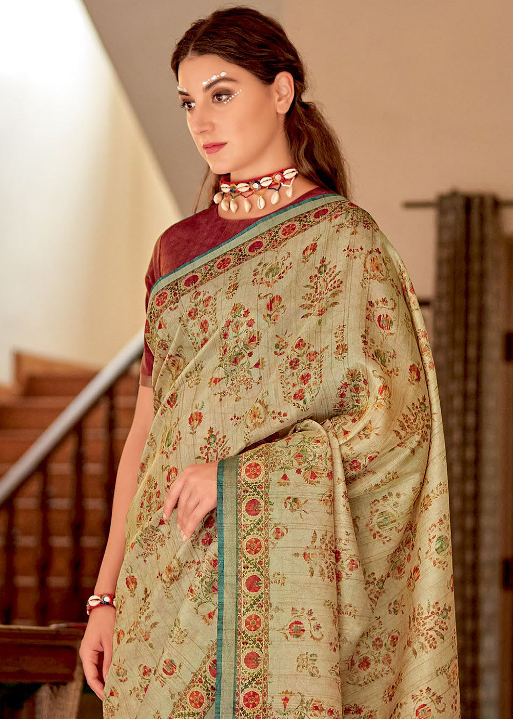 Buy MySilkLove Copper Brown Banarasi Printed Silk Saree Online