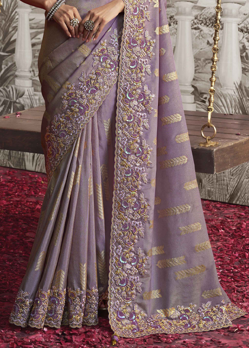 Buy MySilkLove Heather Purple Embroidered Designer Silk Saree Online