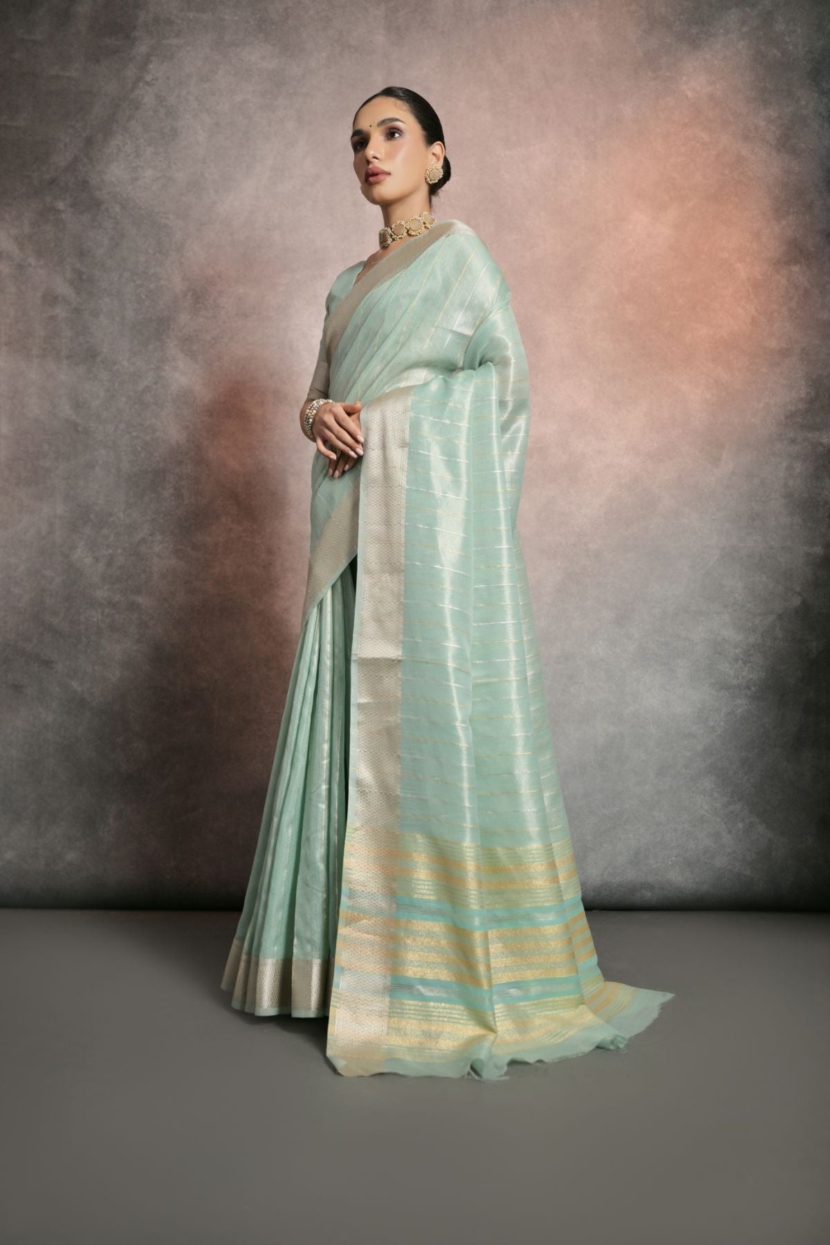 Buy MySilkLove Edward Green Tissue Cotton Saree Online