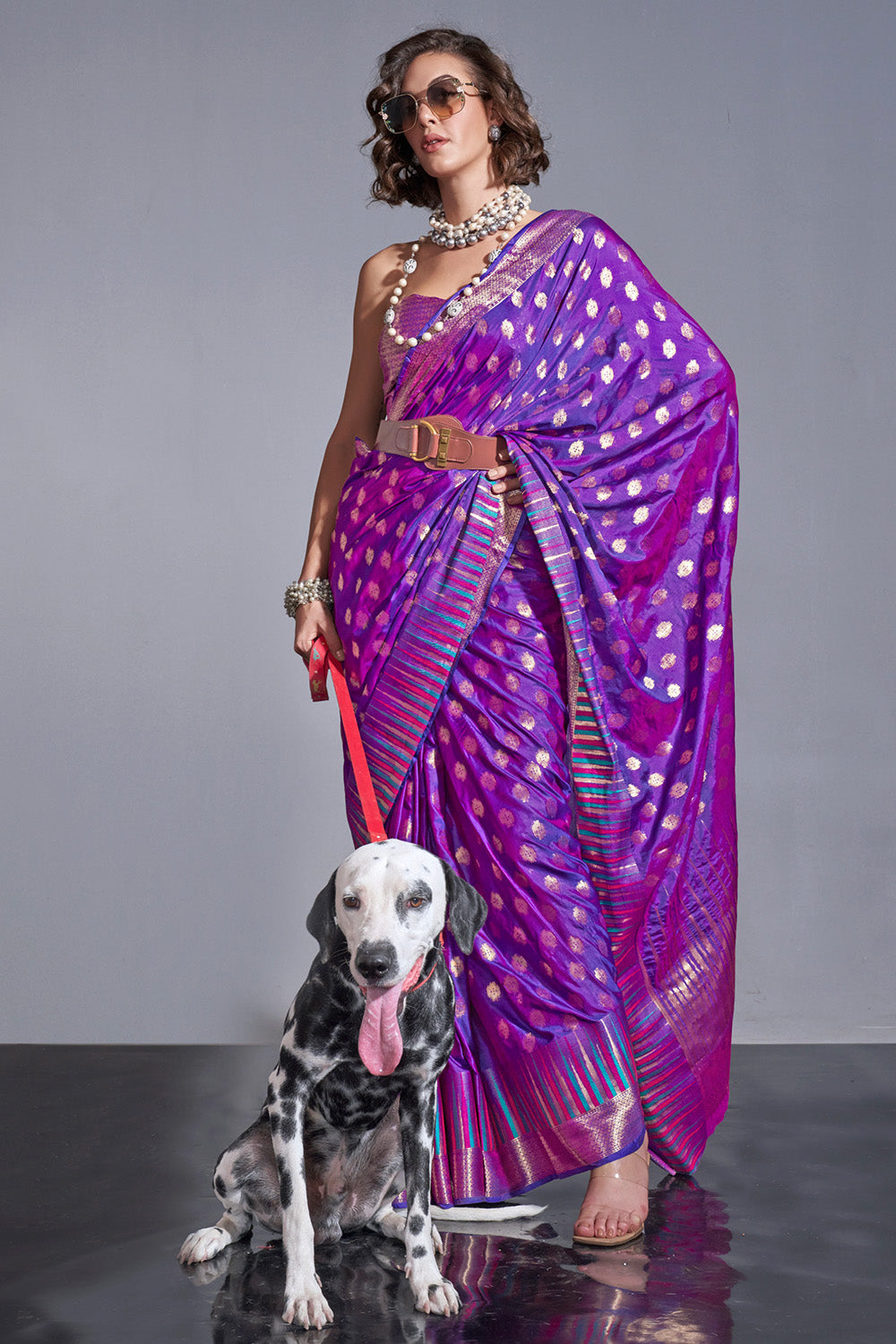 Buy MySilkLove Purple Plum Banarasi Handloom Temple Border Silk Saree Online