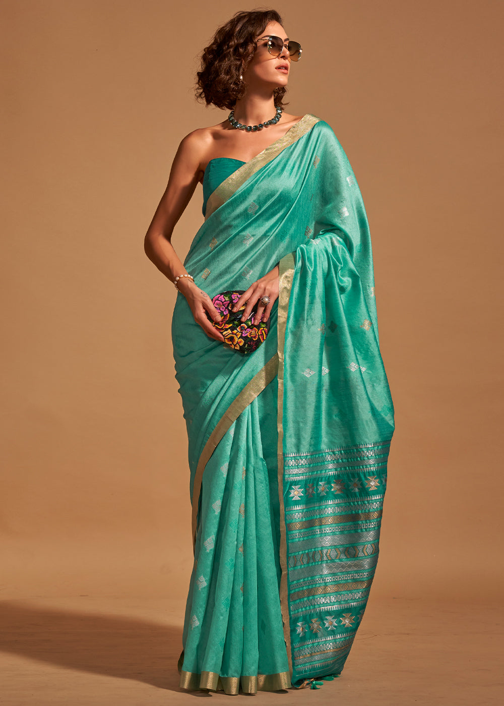 Buy MySilkLove Elf Green Handloom Banarasi Silk Saree Online