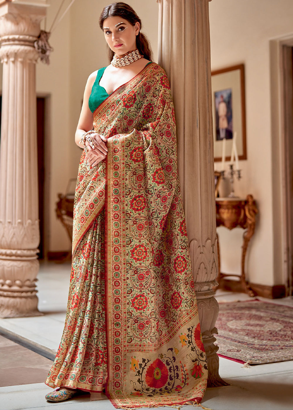Buy MySilkLove Antique Brass Brown Banarasi Printed Silk Saree Online