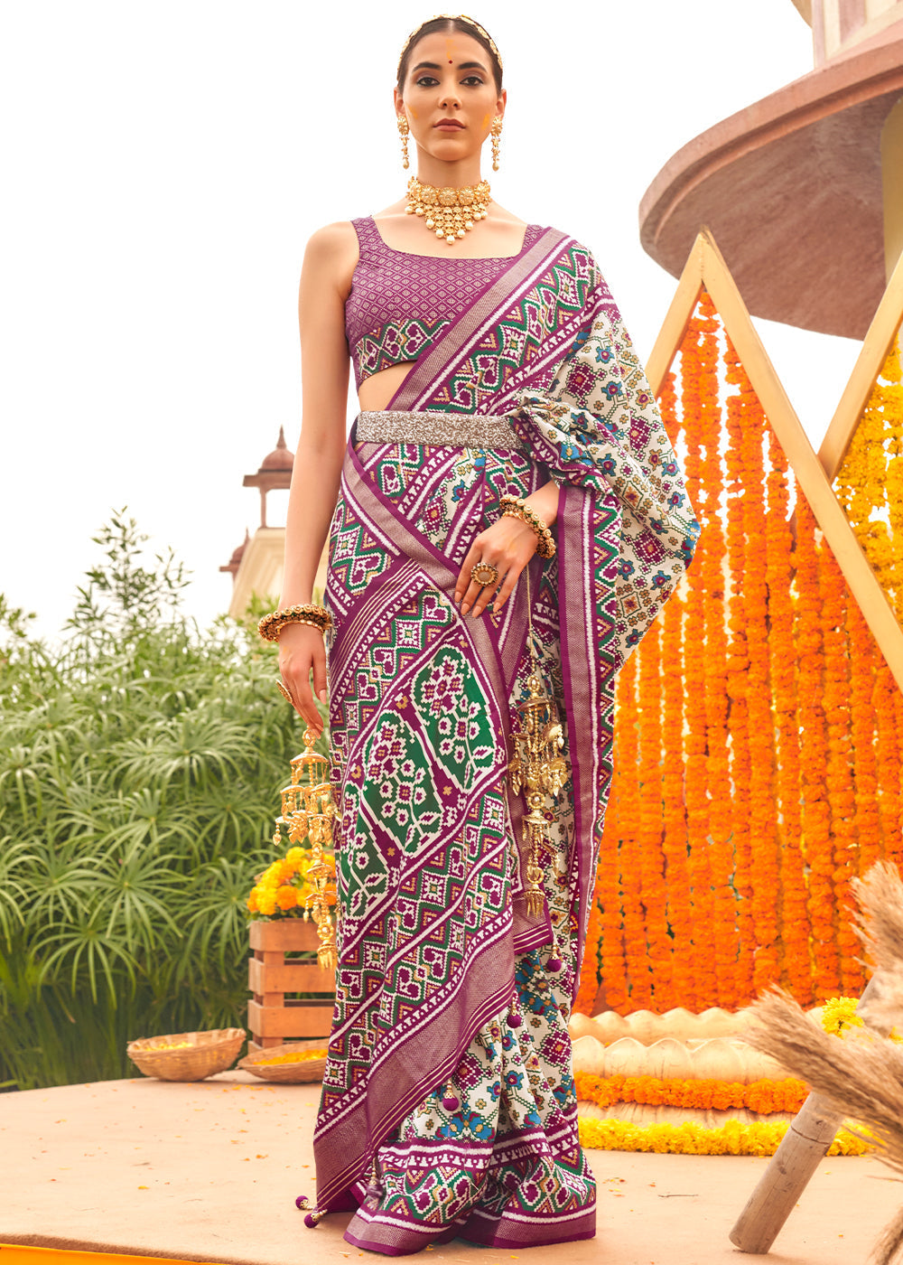 Buy MySilkLove Ferra Purple Printed Patola Silk Saree Online