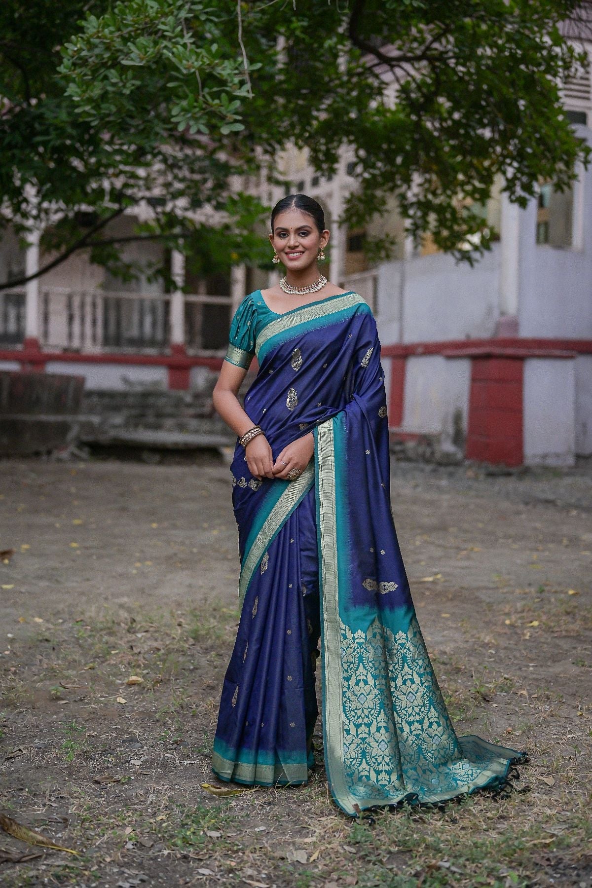 Buy MySilkLove East Bay Blue Banarasi Soft Silk Saree Online