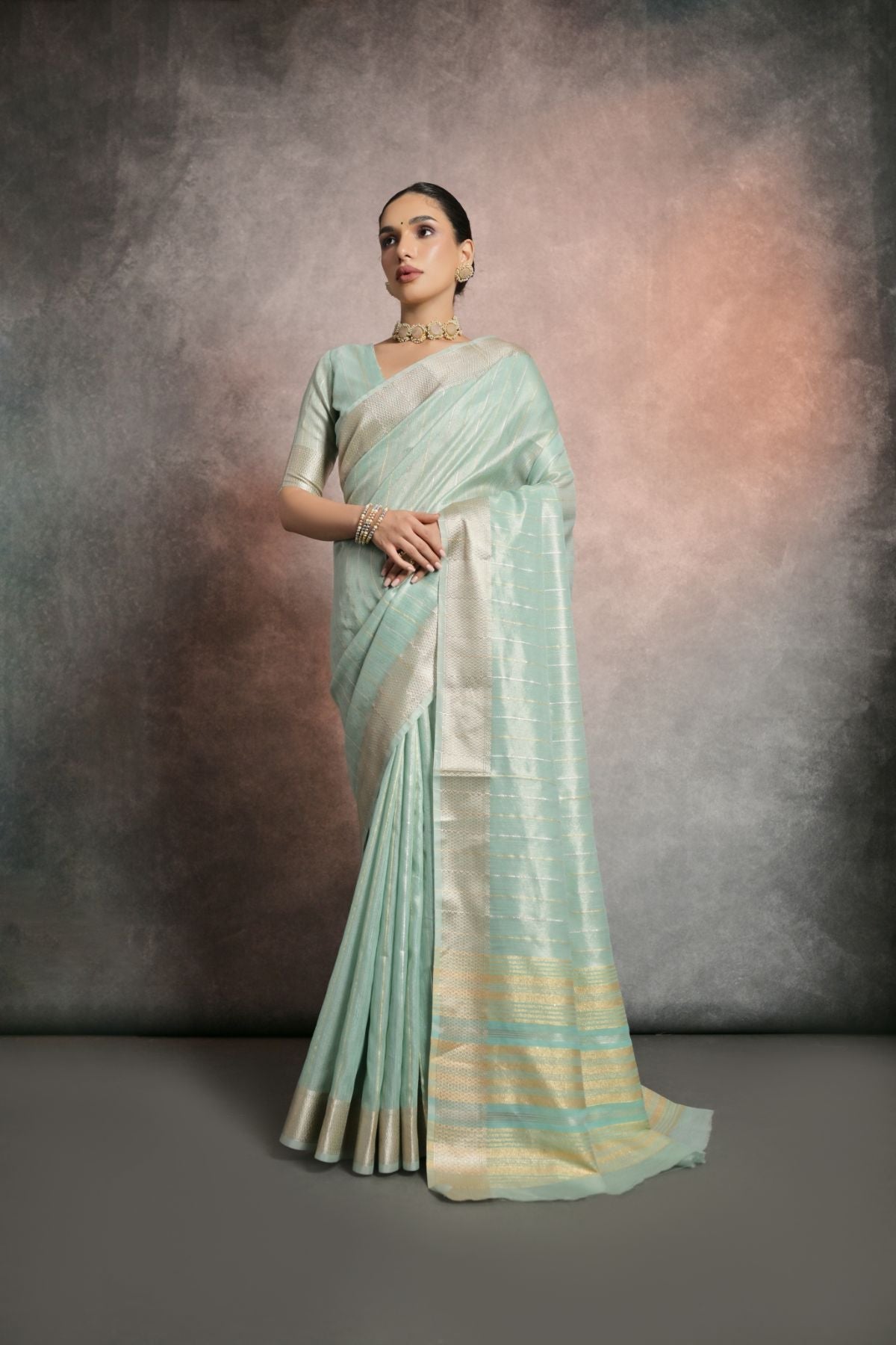 Buy MySilkLove Edward Green Tissue Cotton Saree Online